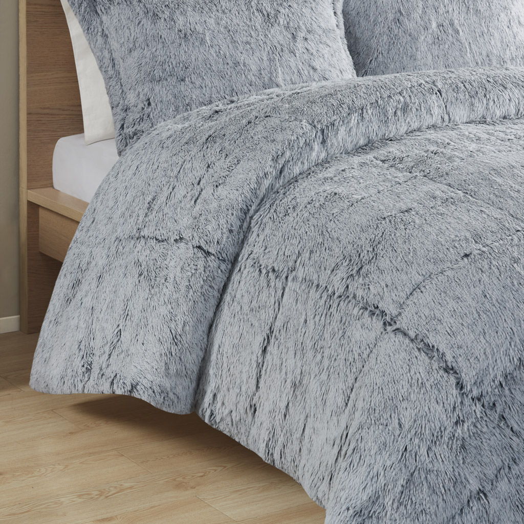 Malea - Shaggy Long Fur Comforter Mini Set - Black