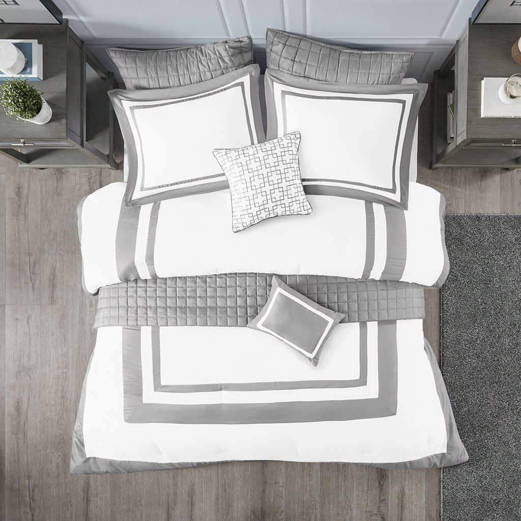 Heritage - King 8 Piece Comforter And Coverlet Set Collection - Gray