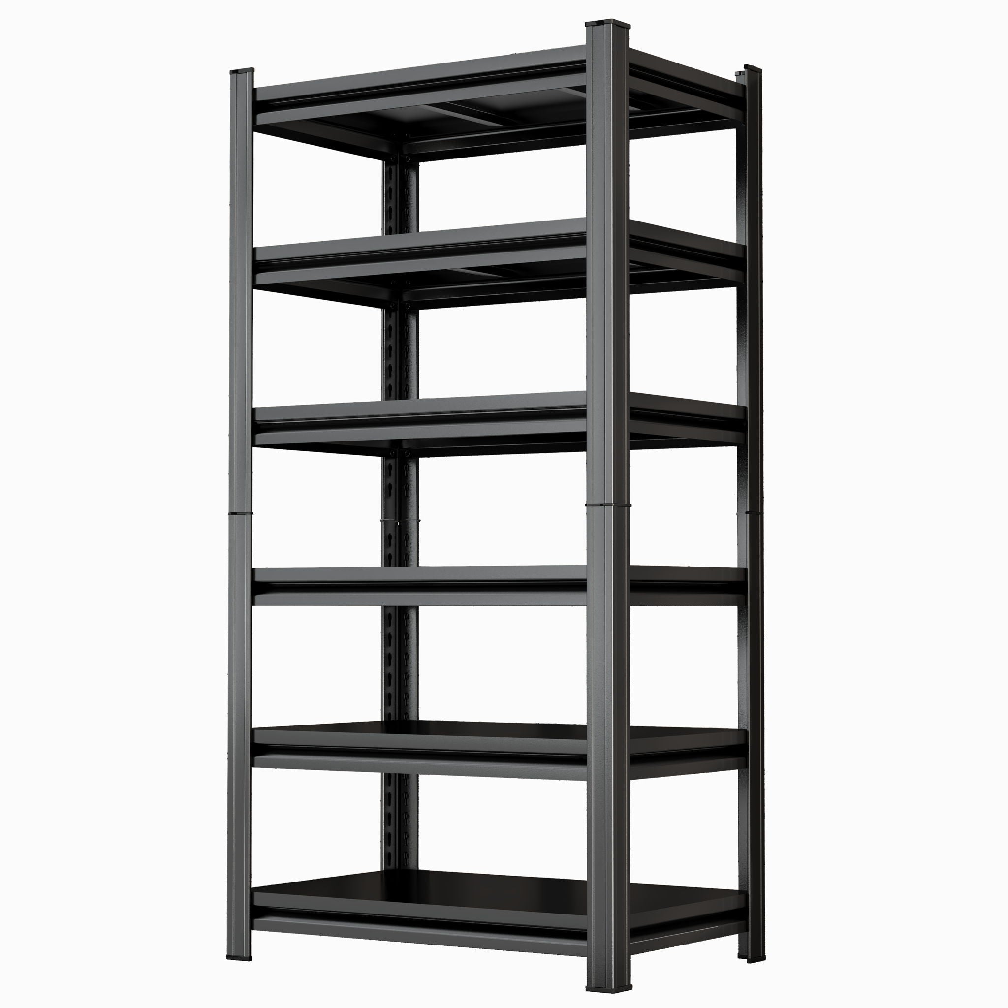 6 Tier Storage Rack, Garage Shelving, Adjustable Shelves & Reinforced Double Layer Uprights - Black