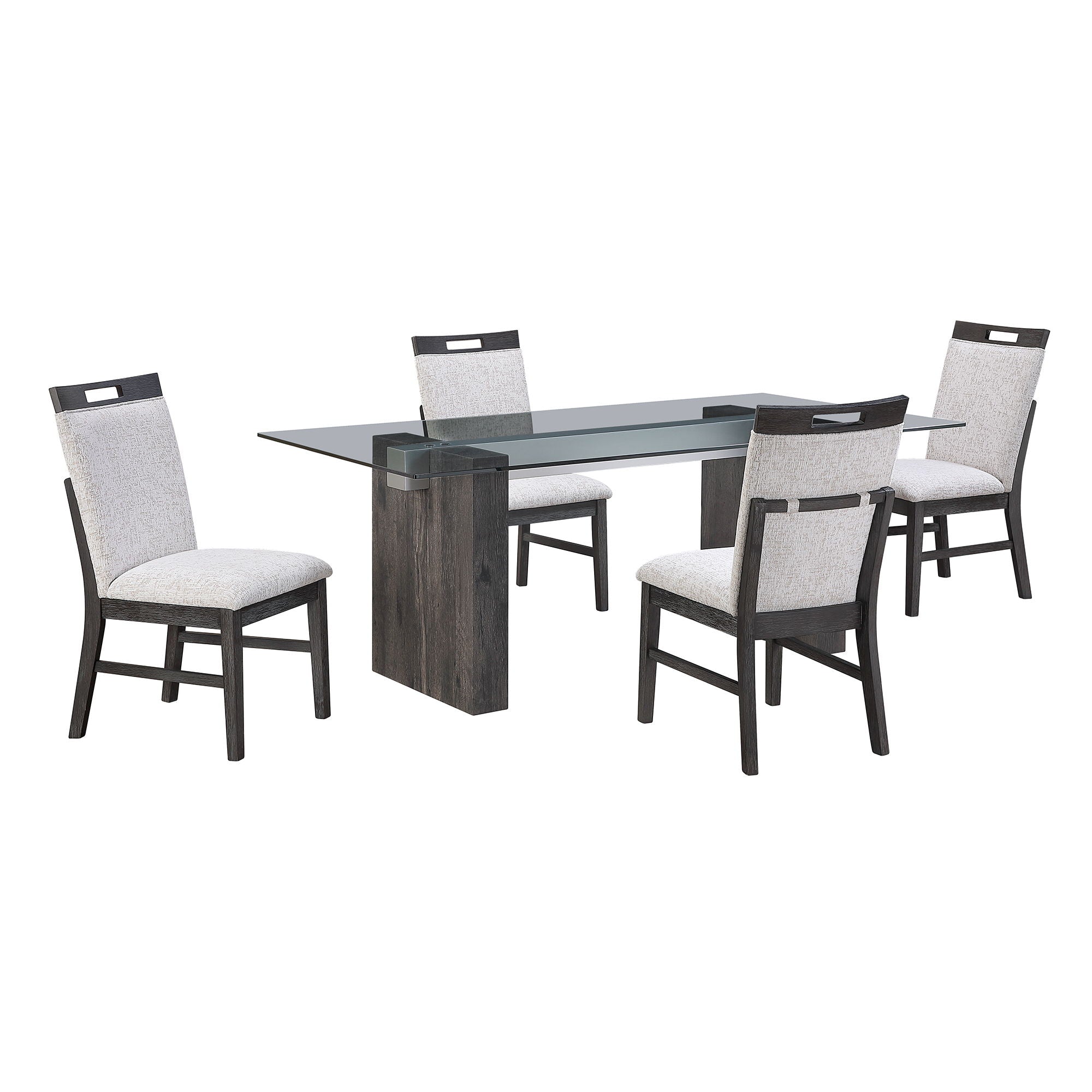 D4238 - 7 Piece Dining Room Set (Dining Table And 6 Dining Chairs) - Clear / Dark Brown / Light Gray
