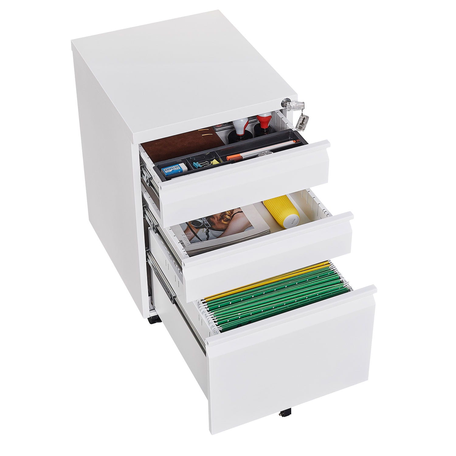 3-Drawer Mobile Filing Cabinet With Lock, Legal/Letter Storage