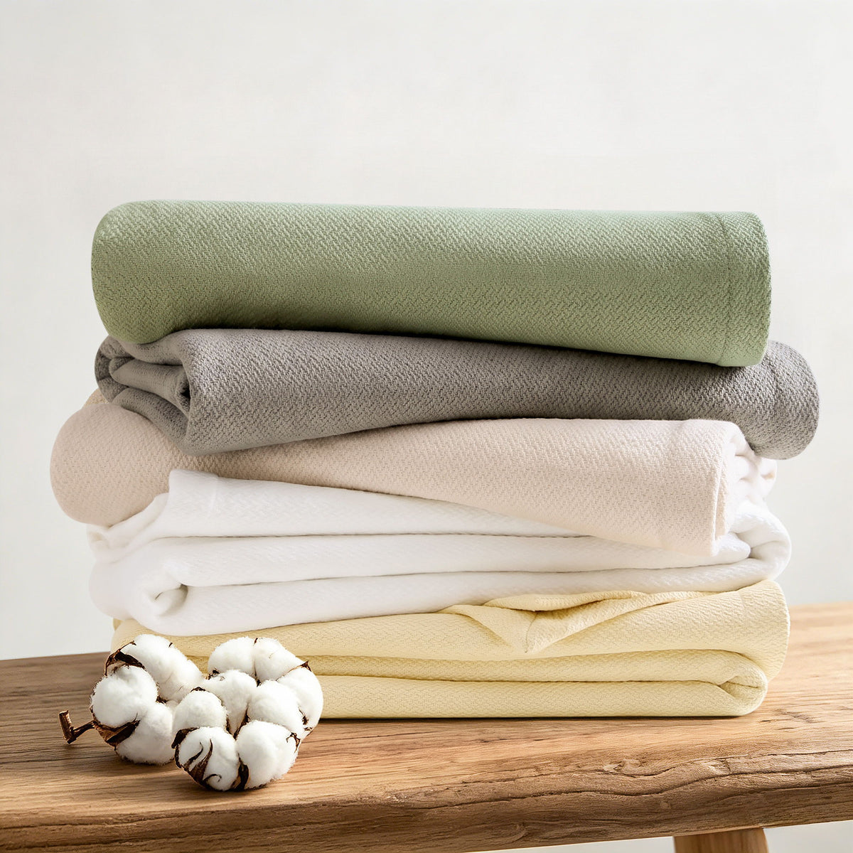 Egyptian Cotton - Twin 100% Certified Egyptian Cotton Blanket - Micro-Herringbone Beige