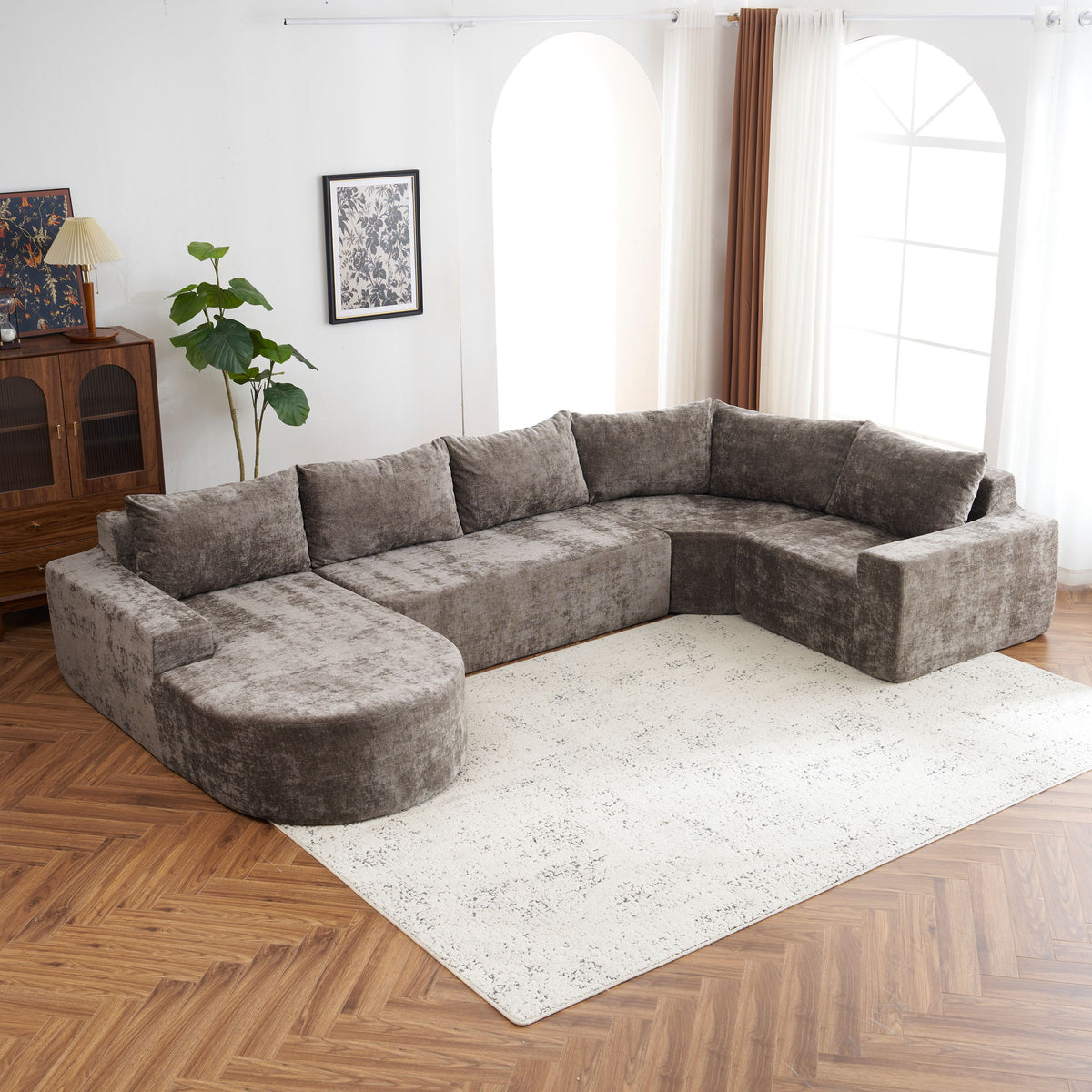 U-Shaped Oversized Modular Cloud Sectional Sofa With Deep Seat For Living Room