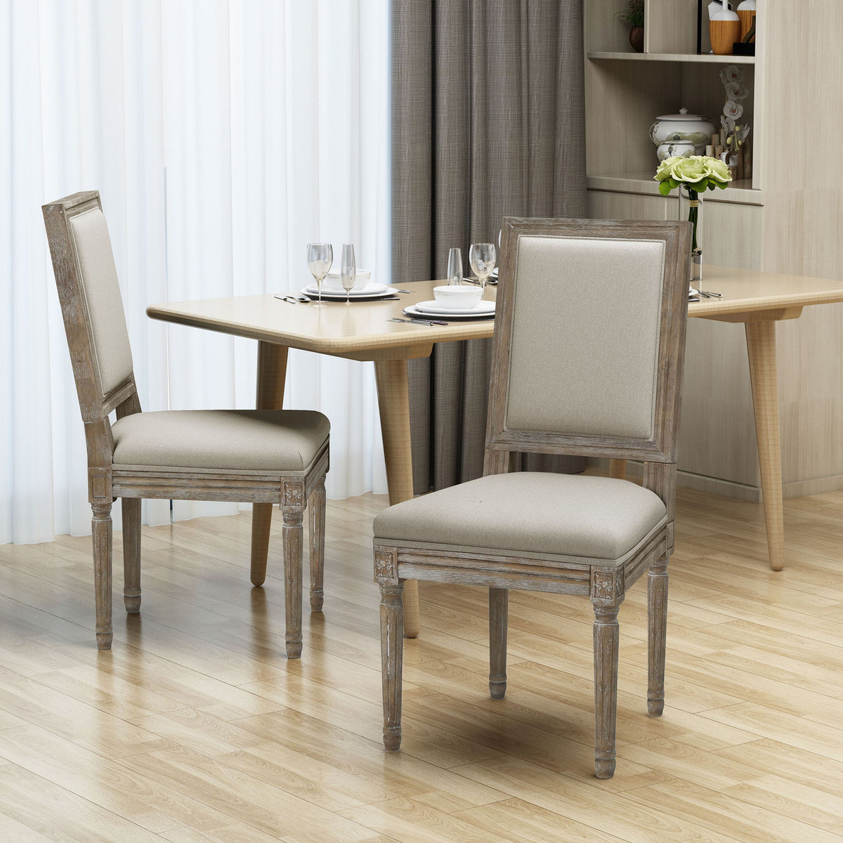 Traditional Style Dining Chair Set With Fabric Upholstery