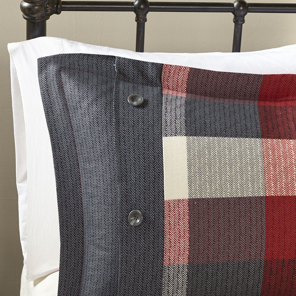 Ridge - King 6 Piece Herringbone Duvet Cover Set - Red