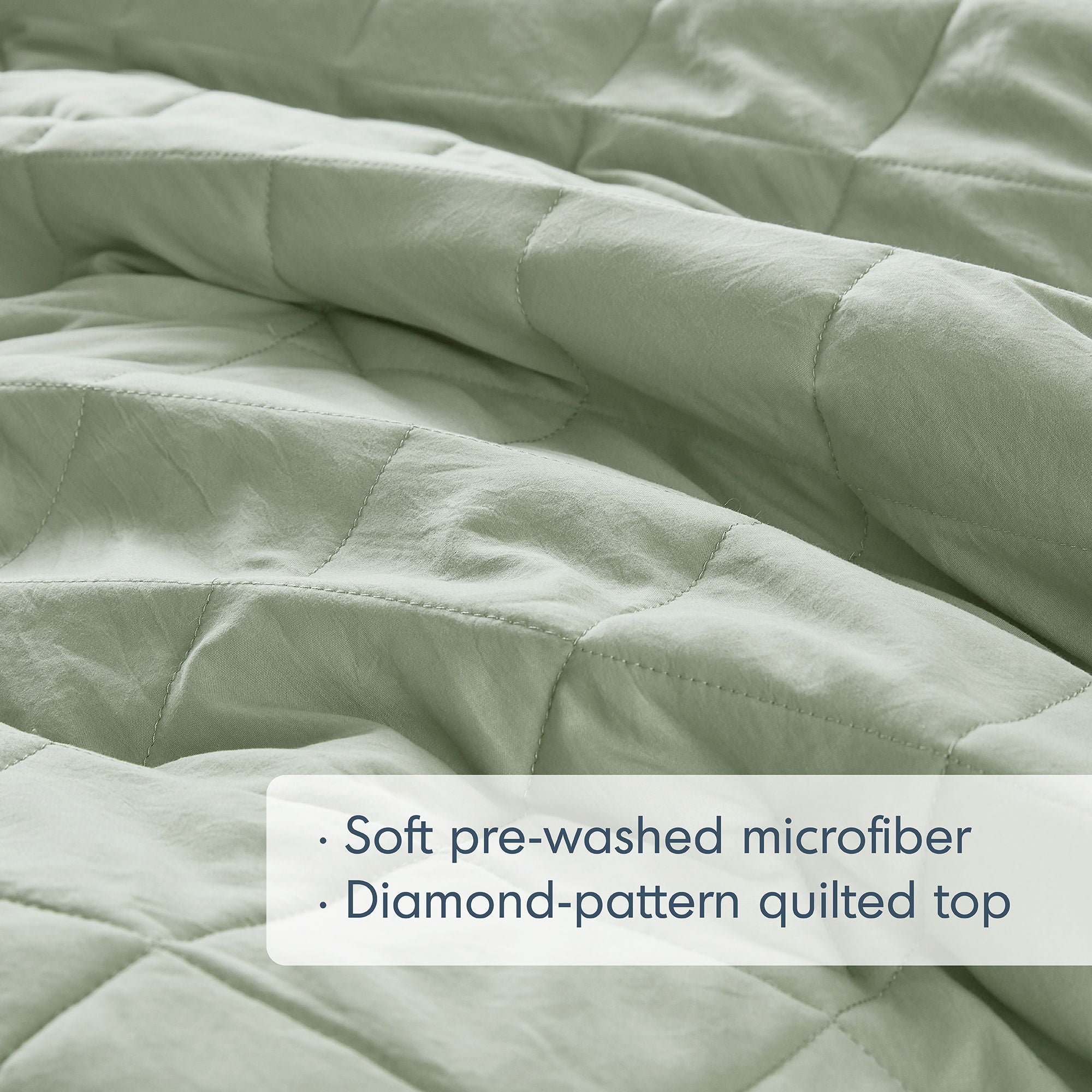 Phoebe - Twin/Twin Long Diamond Quilted Ruffle Edge Comforter Set - Sage