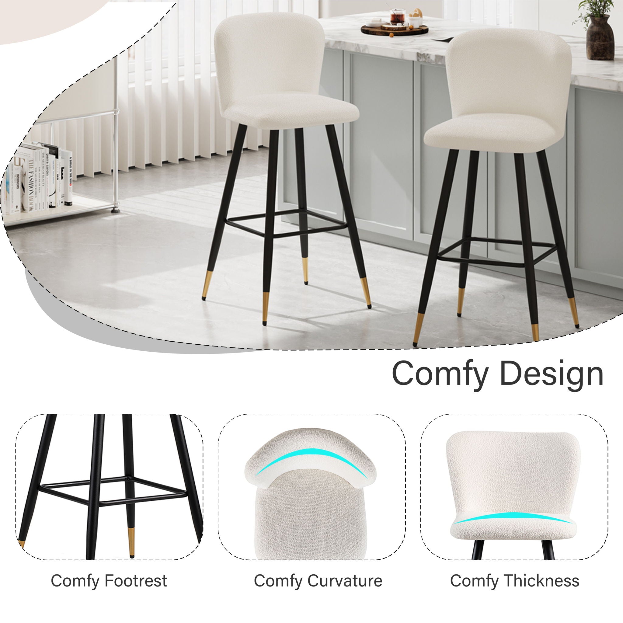 Modern Style Barstool, Tipped Ends, Suitable For Various Decoration Styles - White