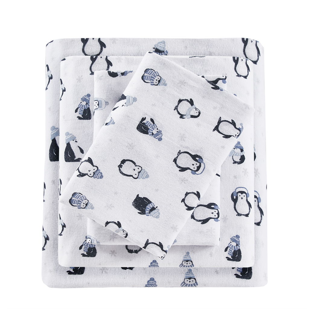 Queen Cozy Soft Novelty Print Sheet Set - Blue Penguins