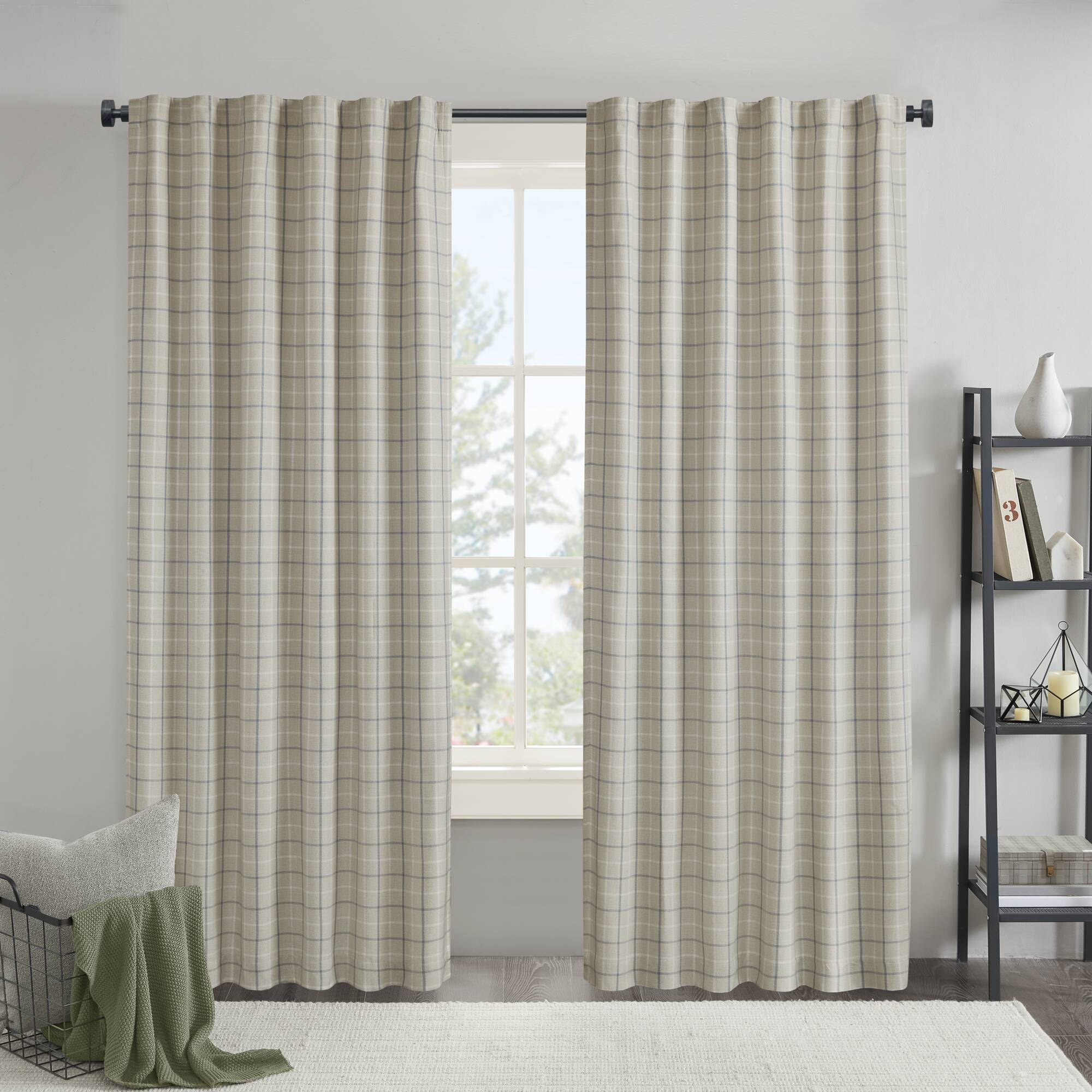 Anaheim - 50x84" Plaid Rod Pocket And Back Tab Curtain Panel With Fleece Lining - Linen Blue