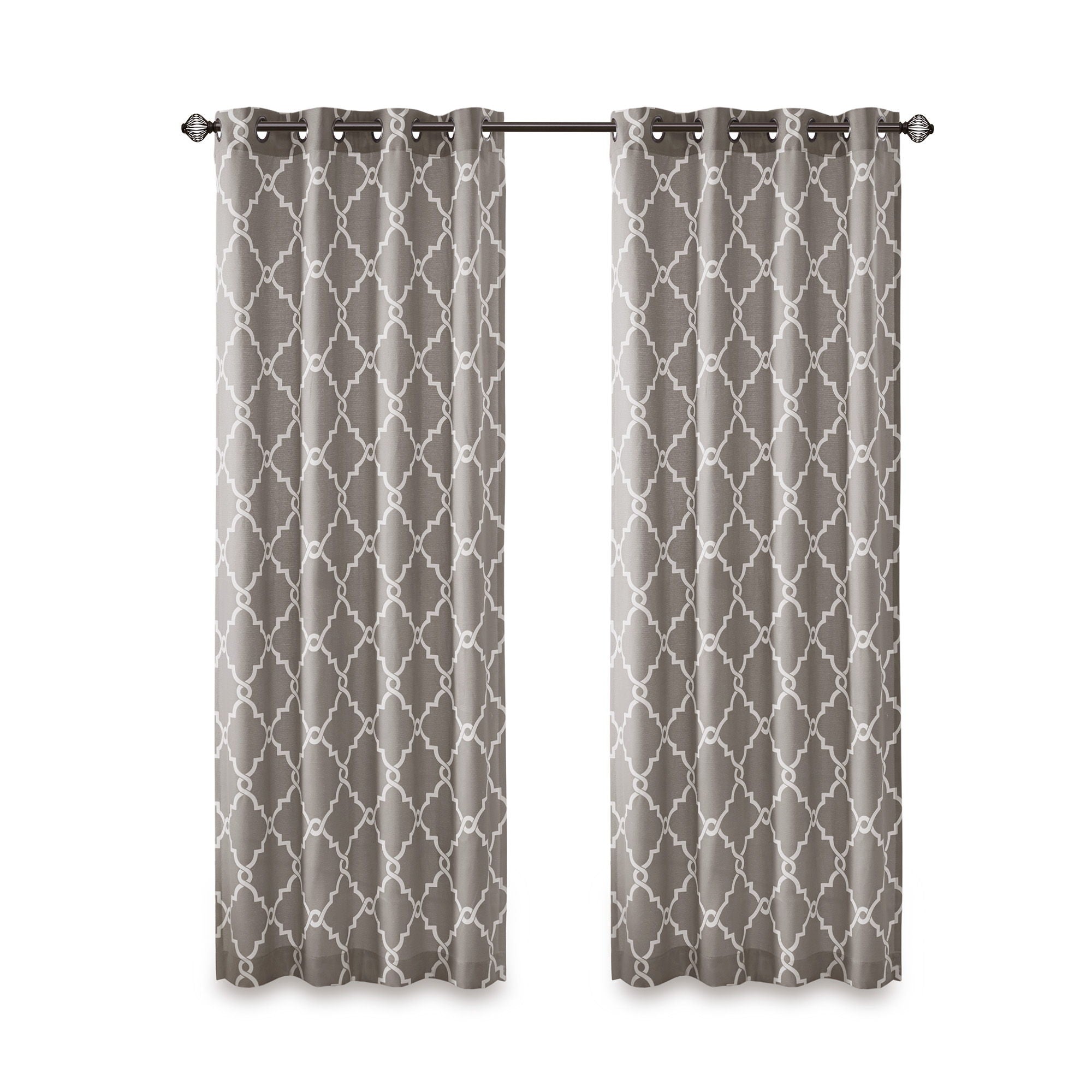 Saratoga - 63" Fretwork Print Grommet Top Window Curtain - Gray