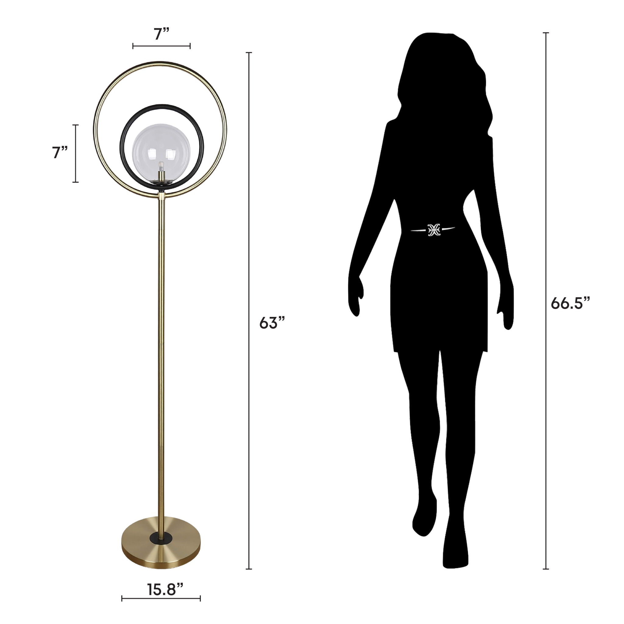 "Eclipse Aura" Metal Floor Lamp - Matte Black / Soft Gold / Clear