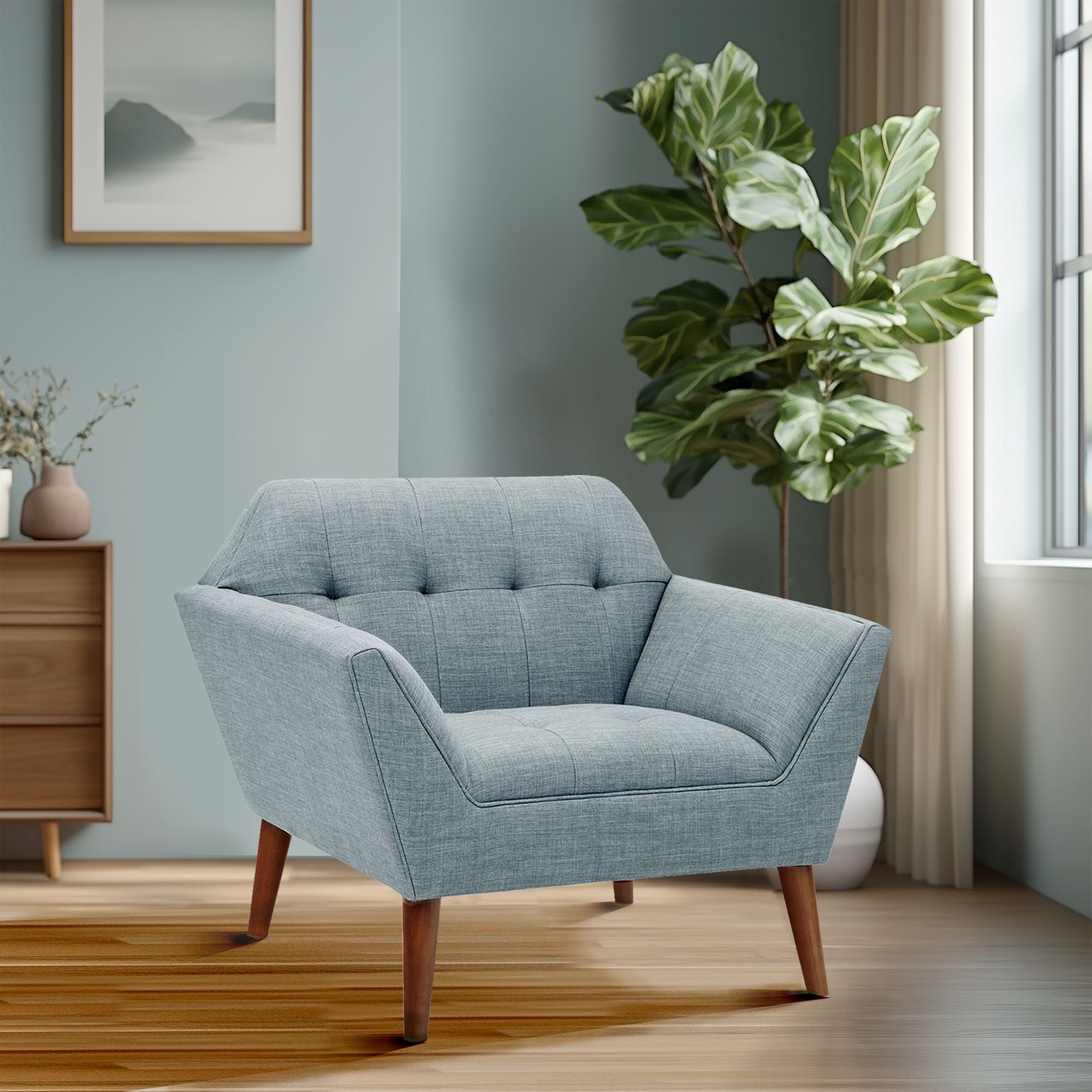 Newport - Wide Mid-Century Modern Lounge Chair (Set of 2) - Light Blue