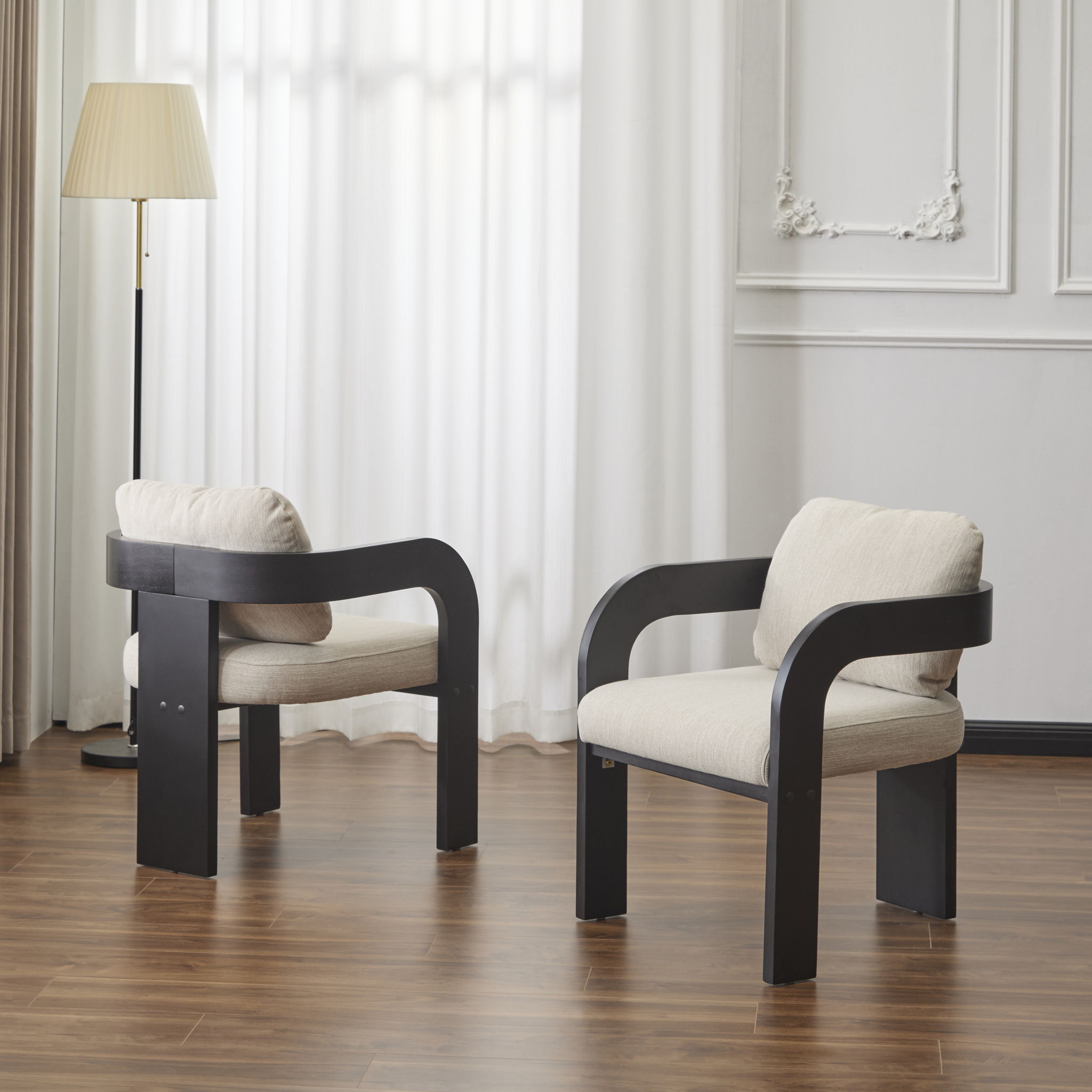 Dining Chairs With Pillow Back (Set of 2) - Beige / Black