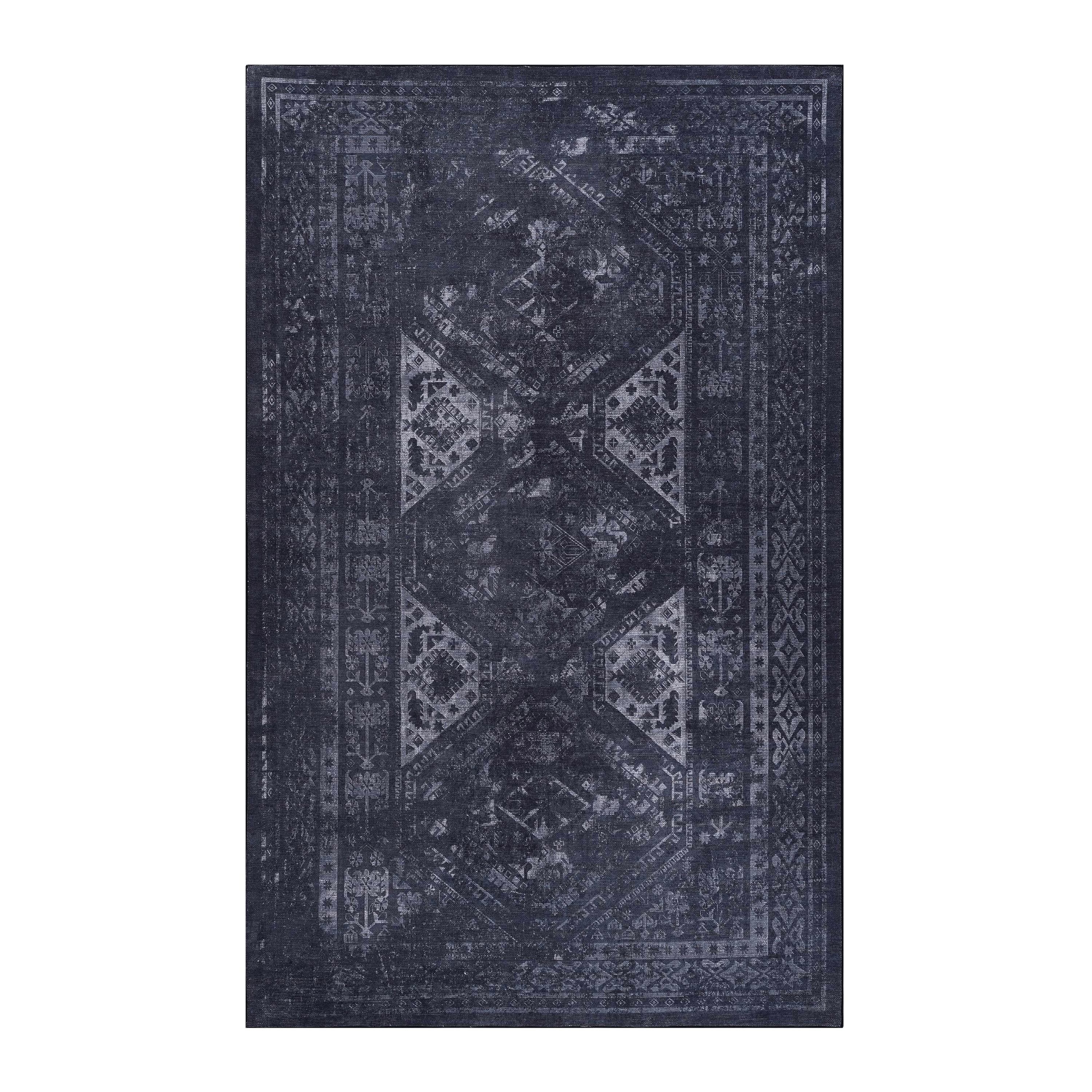 Naar Area Rugs 8x10 for Living Room, Washable Rug, Low-Pile, Non-Slip, Non-Shedding, Foldable, Kid & Pet Friendly - Area Rugs for living room, bedroom, kitchen, dining room, (Black+ Gray, 8' x 10')