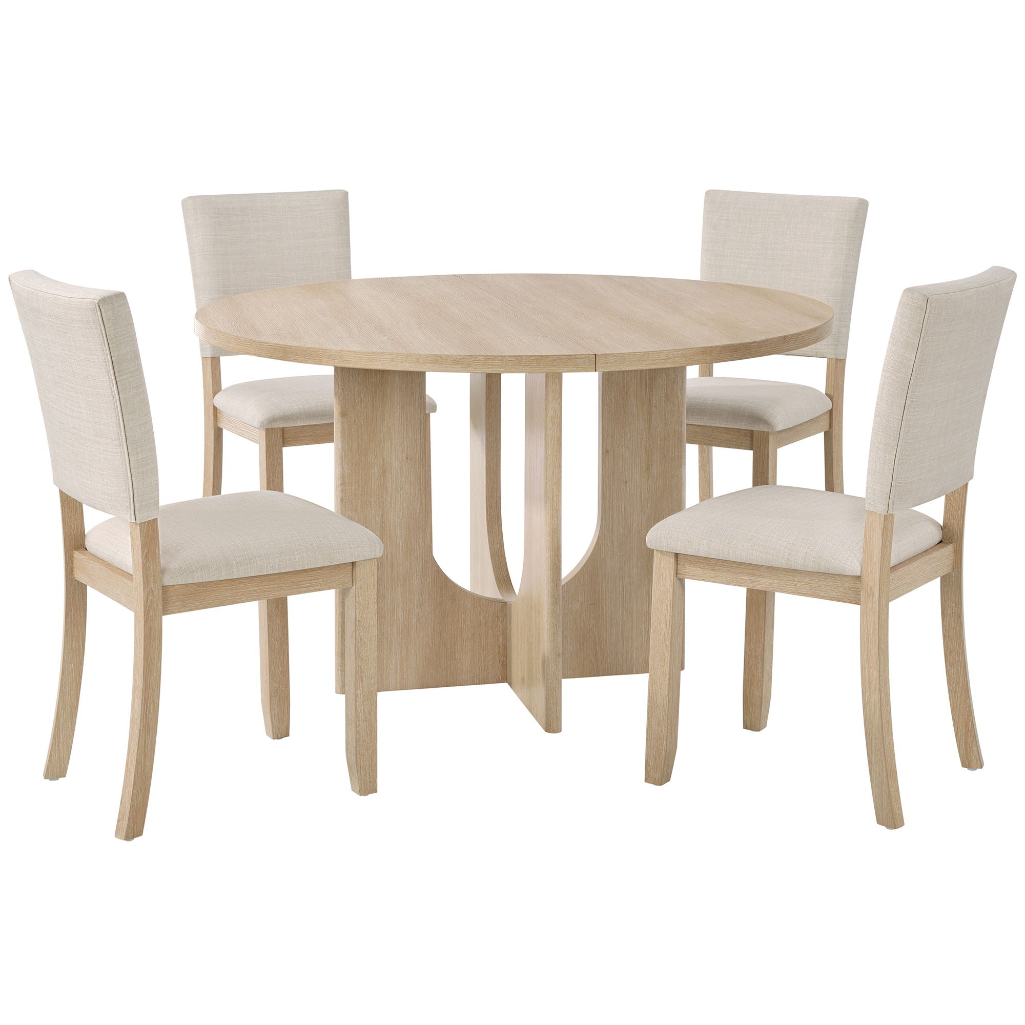 Round Dining Set With 4 Upholstered Dining Chairs