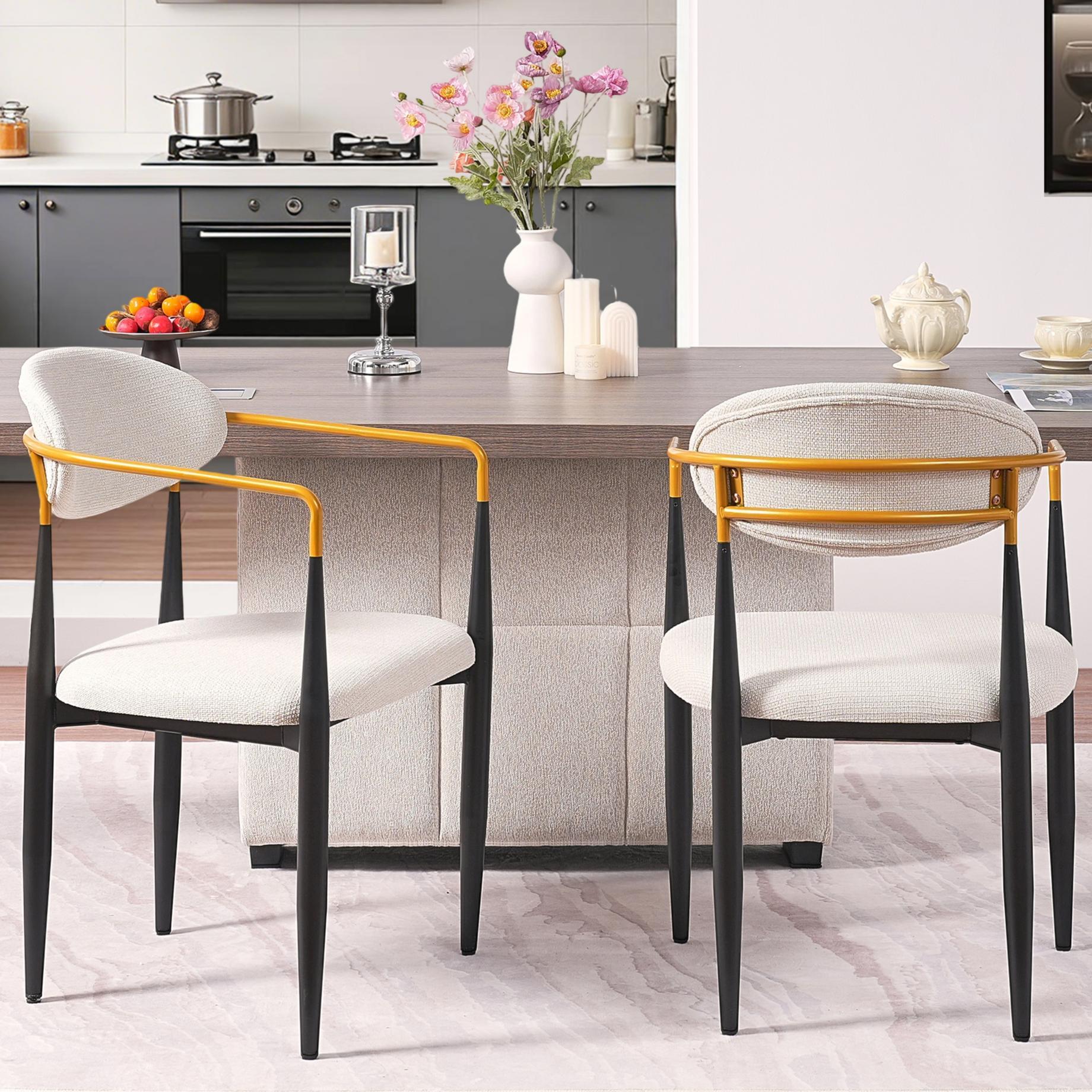 Modern Upholstered Dining Chair With Accented Armrests (Set of 2)