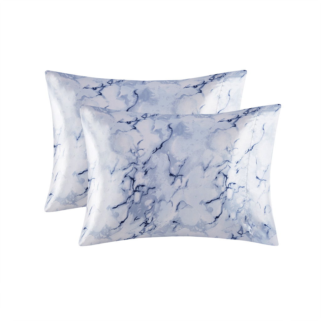 Printed Satin - King Sheet Set - Blue Marble