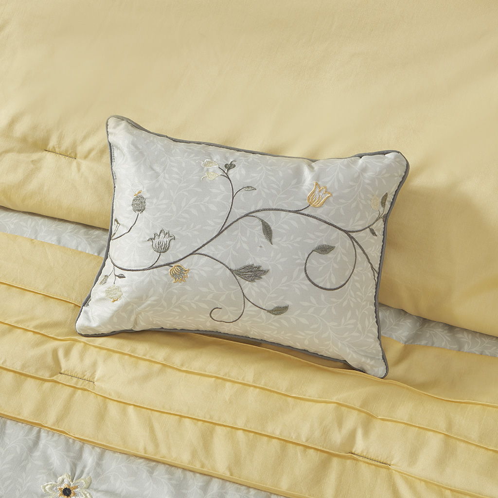 Serene - Queen Embroidered Piece Comforter (Set of 7) - Yellow