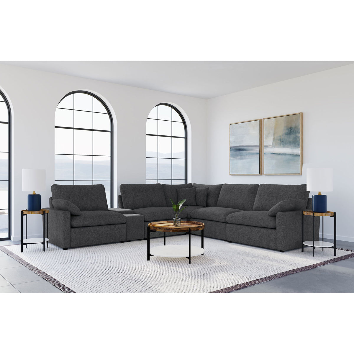 Hollander - 6 Piece Modular Power Reclining Sectional - Dark Gray