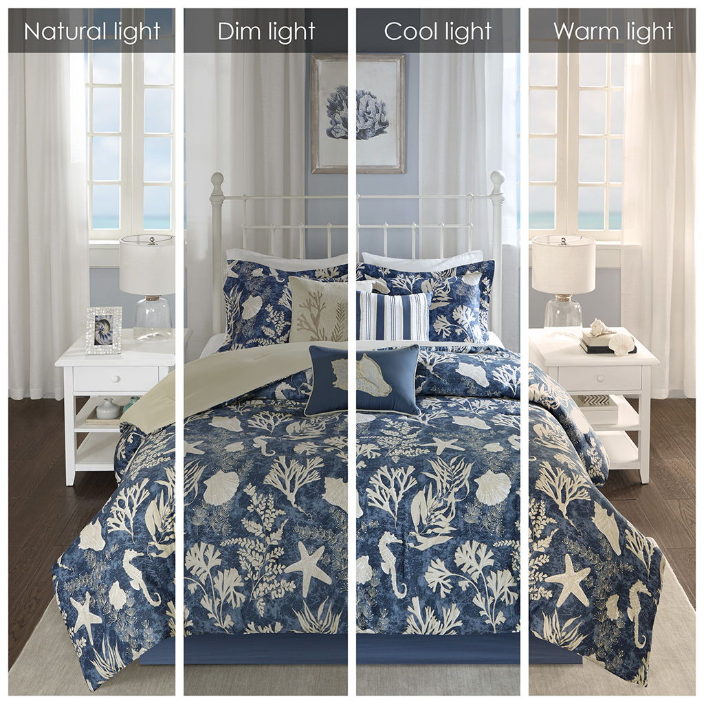 Cape Cod - California King 7 Piece Sateen Comforter Set - Blue