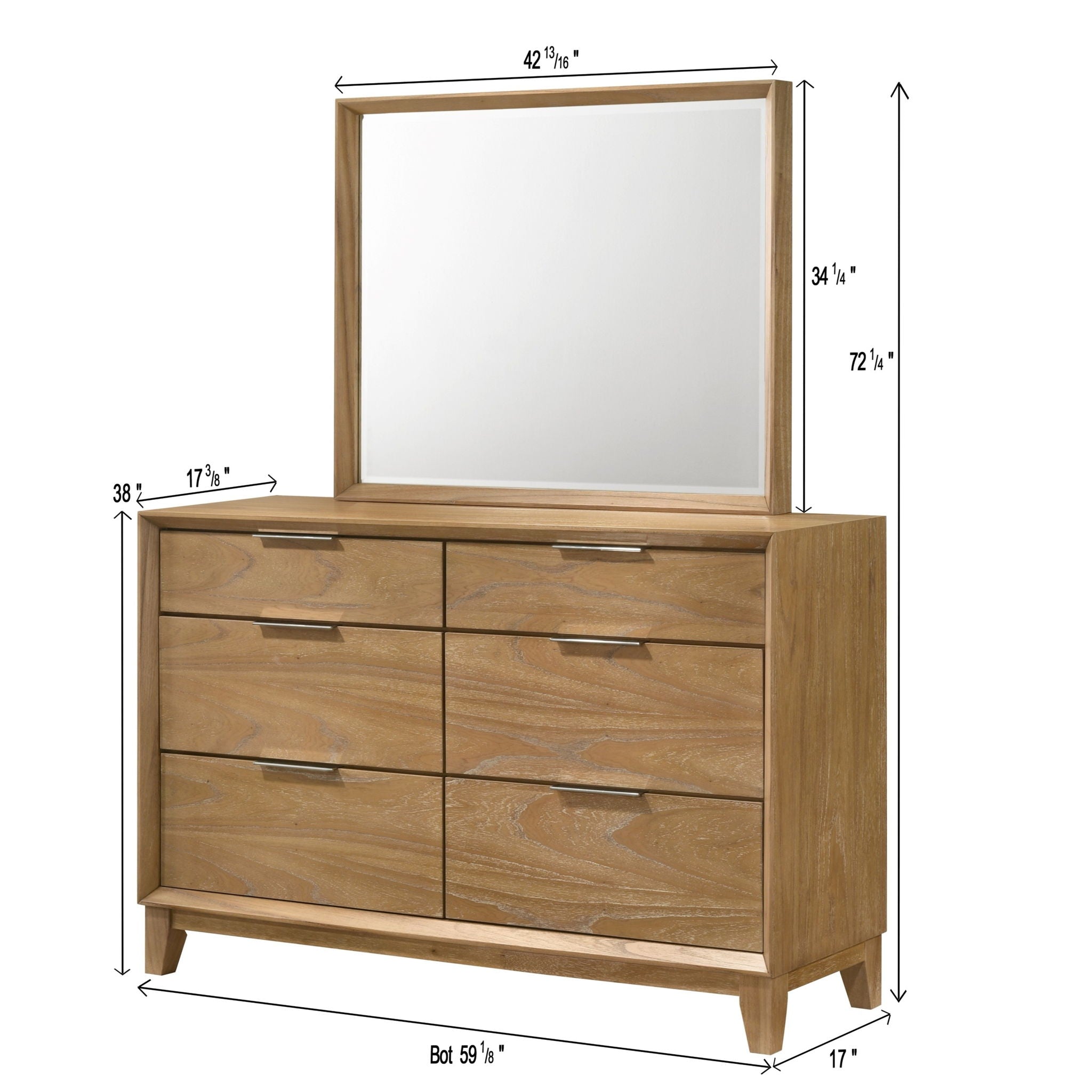 6 Drawer Storage Dresser, Bedroom Furniture - Natural Wood