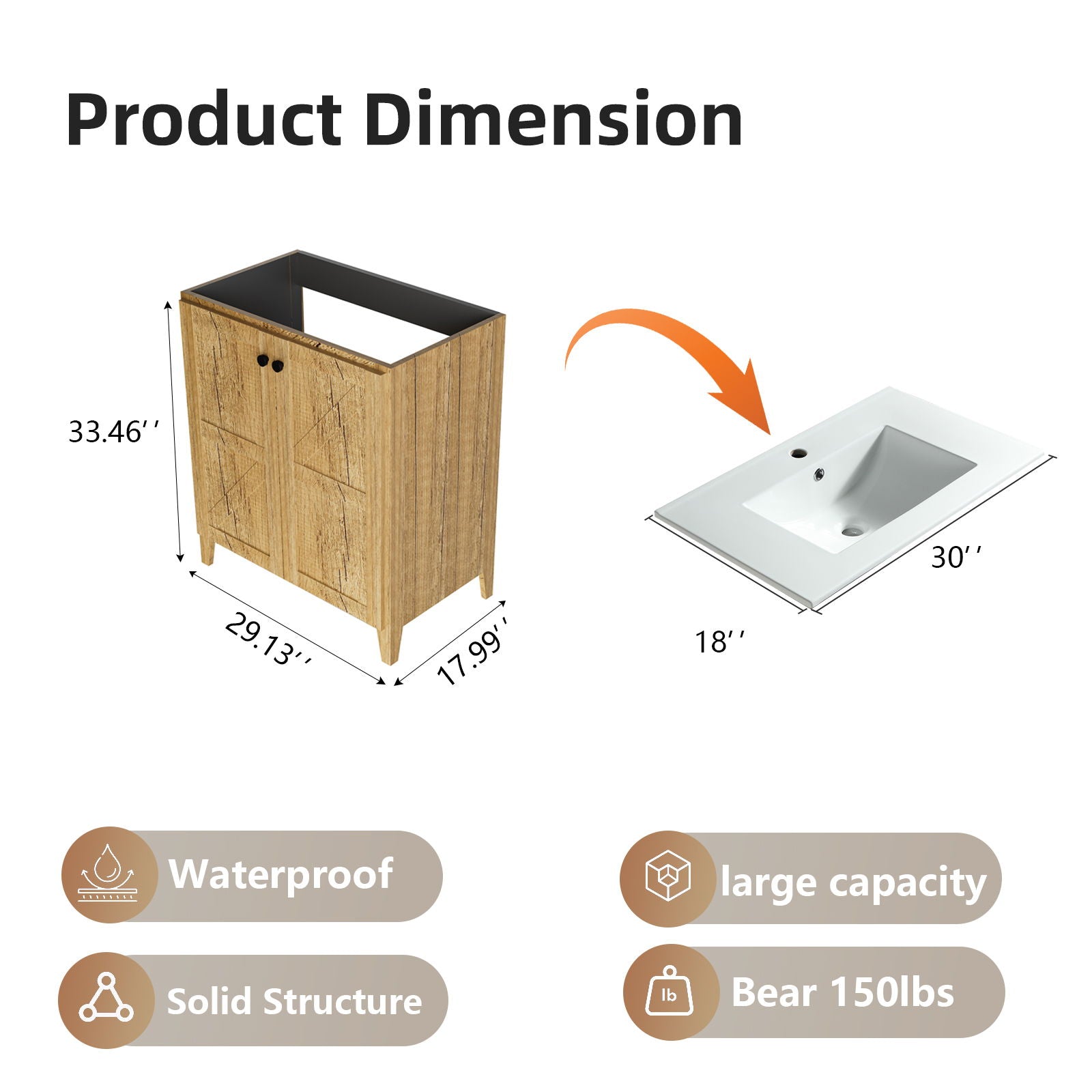 Folding Floor Cabinet With Ceramic Sink, Space Saving