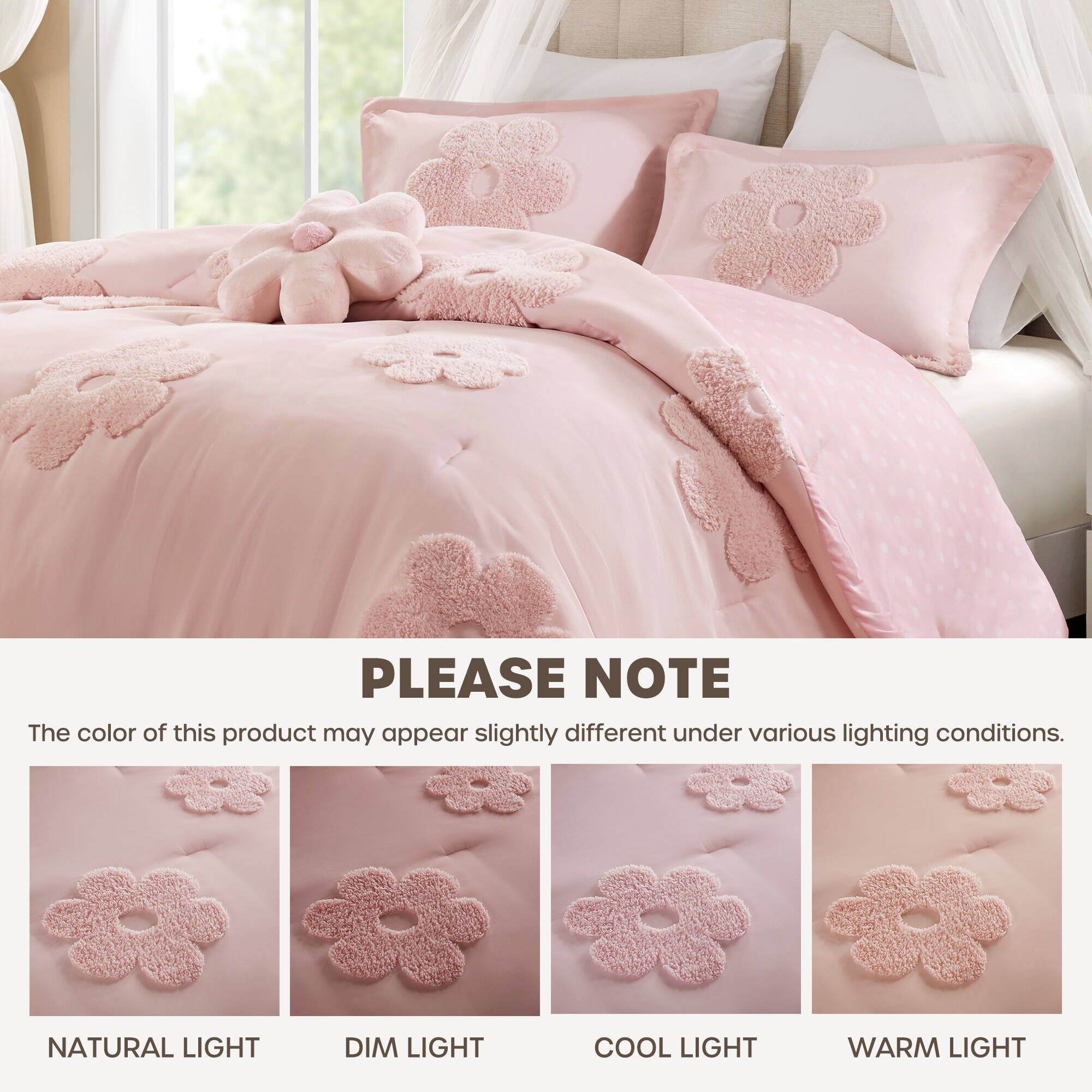 Gracie - Full/Queen Floral Reversible Comforter Set With Flower Throw Pillow - Pink