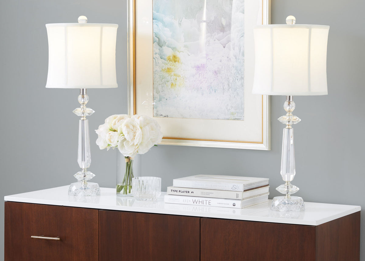 Karat - Contemporary Crystal Table Lamp (Set of 2) - Clear Crystal / Chrome / White Softback