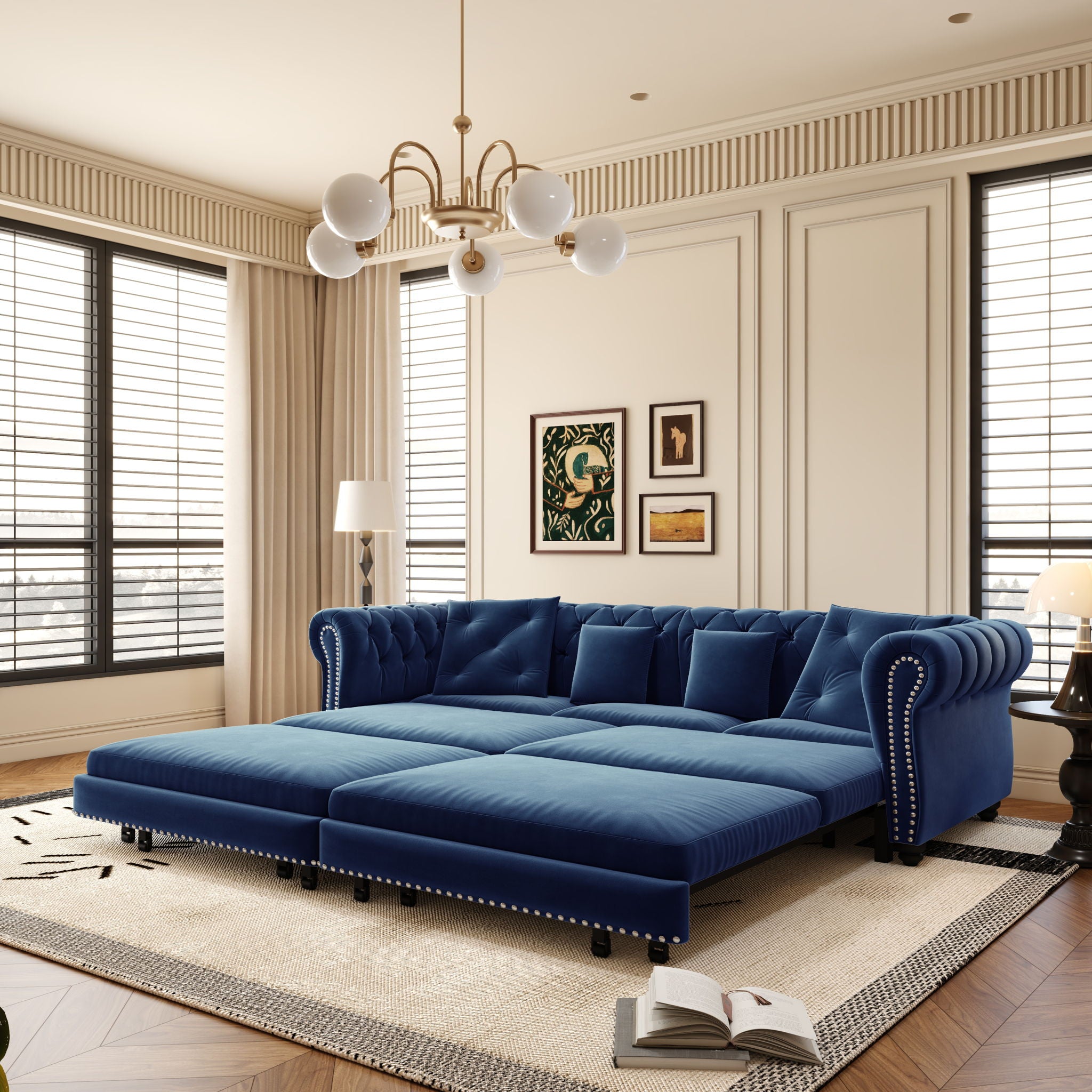 3 In 1 Convertible Sleeper Sofa Bed With Movable Ottoman