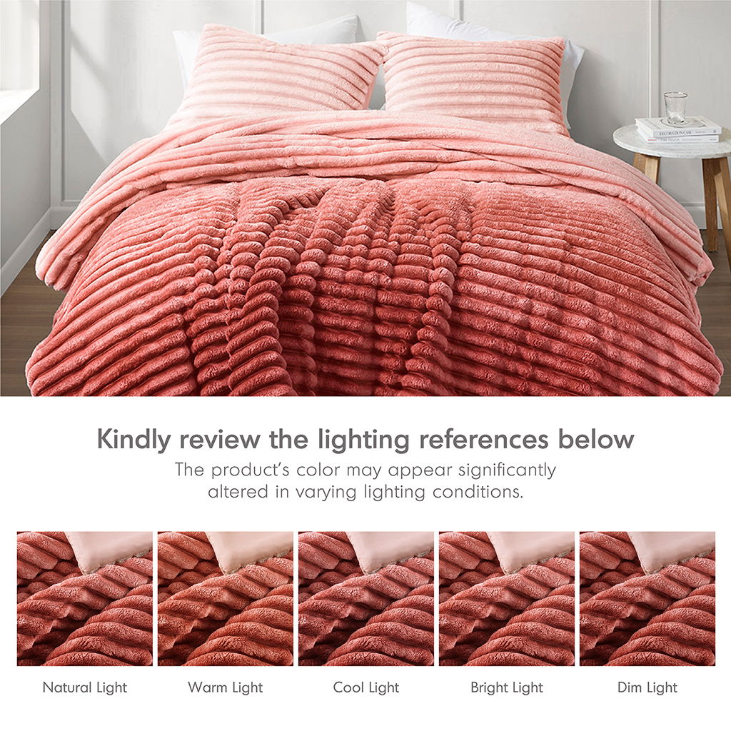 Avril - Twin/Twin Long Fluffy Ribbed Plush Comforter Set - Blush Ombre