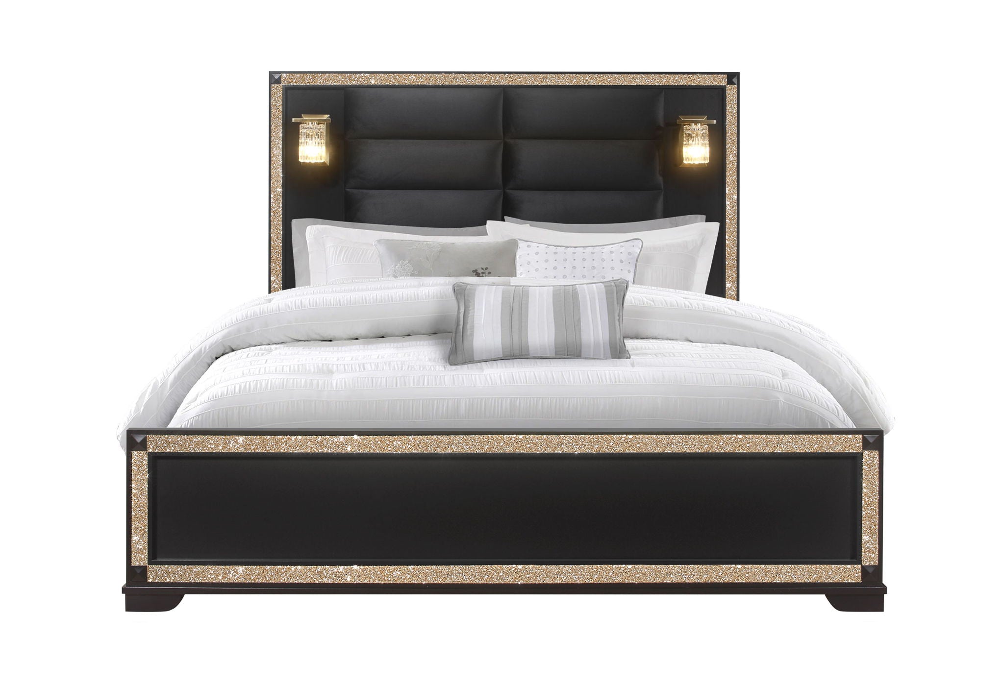 Blake - King Bed Headboard & Footboard - Black / Gold