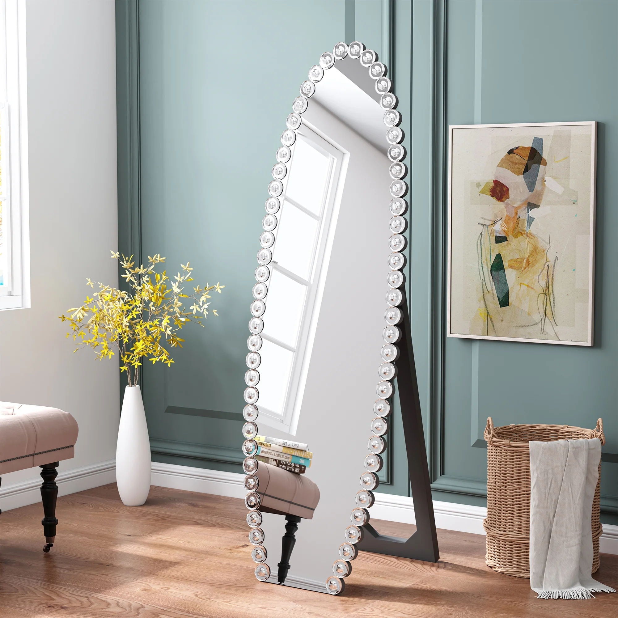 Crystal Full Length Mirror With Stand - Black / Silver