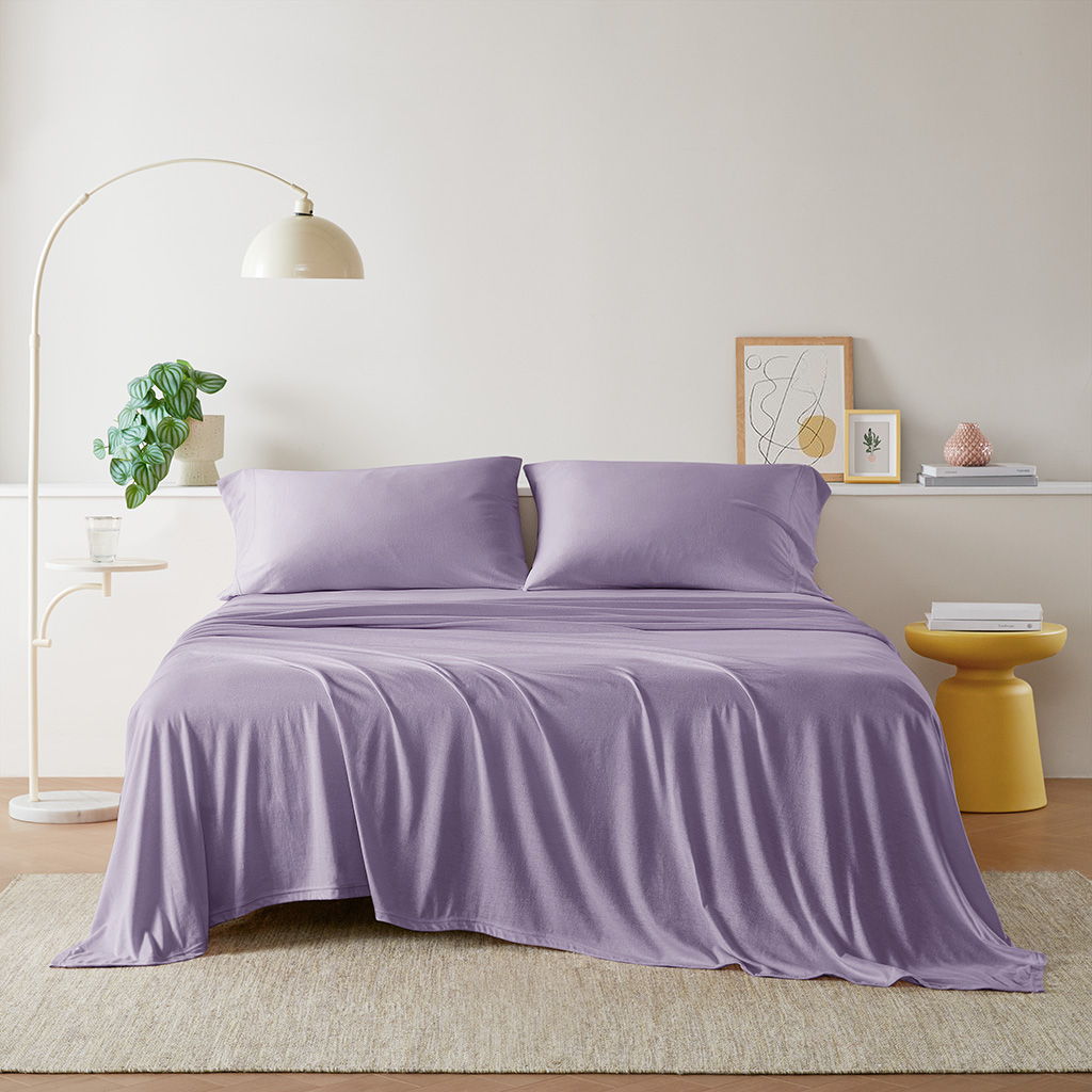 Cotton Blend Jersey Knit - Twin Long All Season Sheet Set - Purple