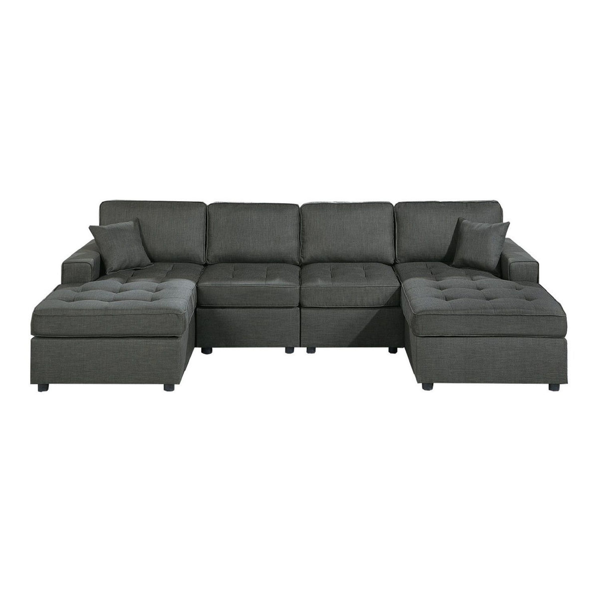 Sectional Sofa Set RAF & LAF Chaise, Tufted Couch Living Room - Gun Ash