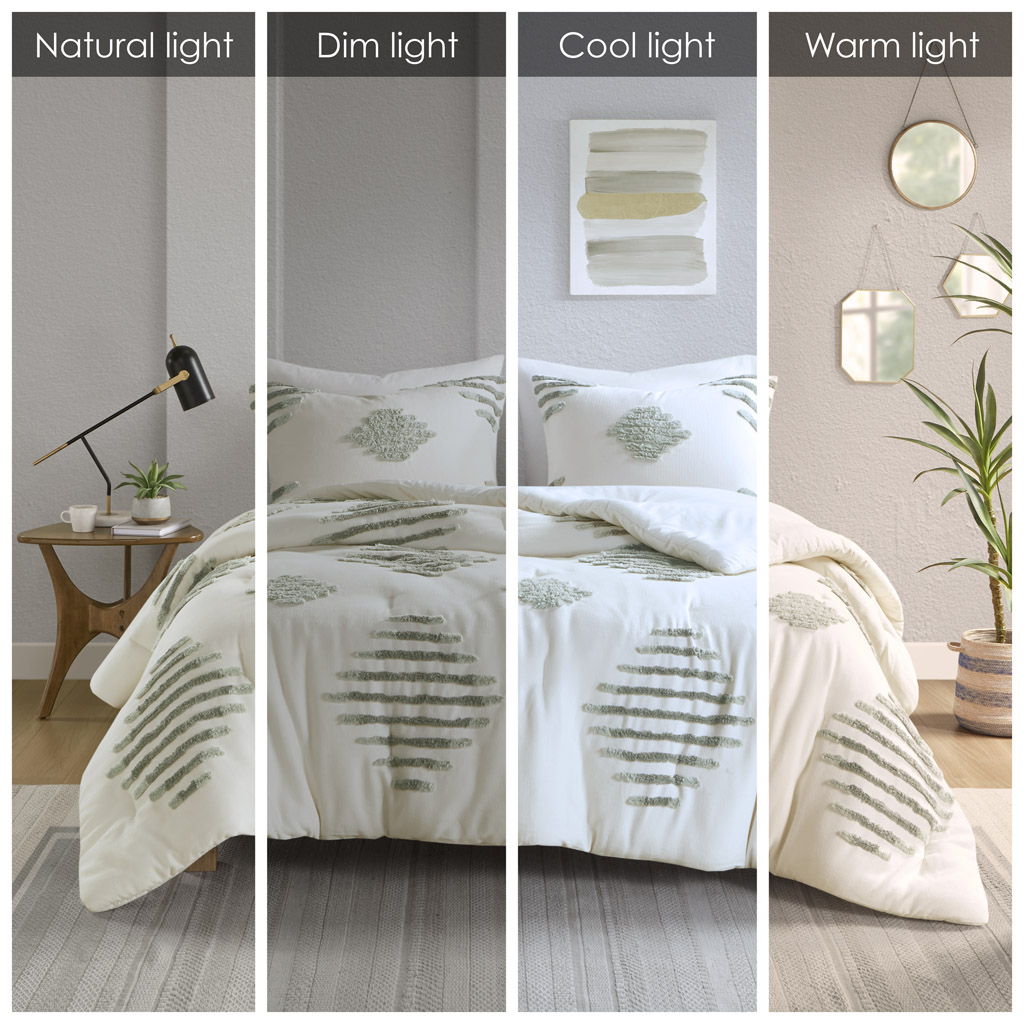 Tahli - 3 Piece Cotton Blend Chenille Comforter Set - Green