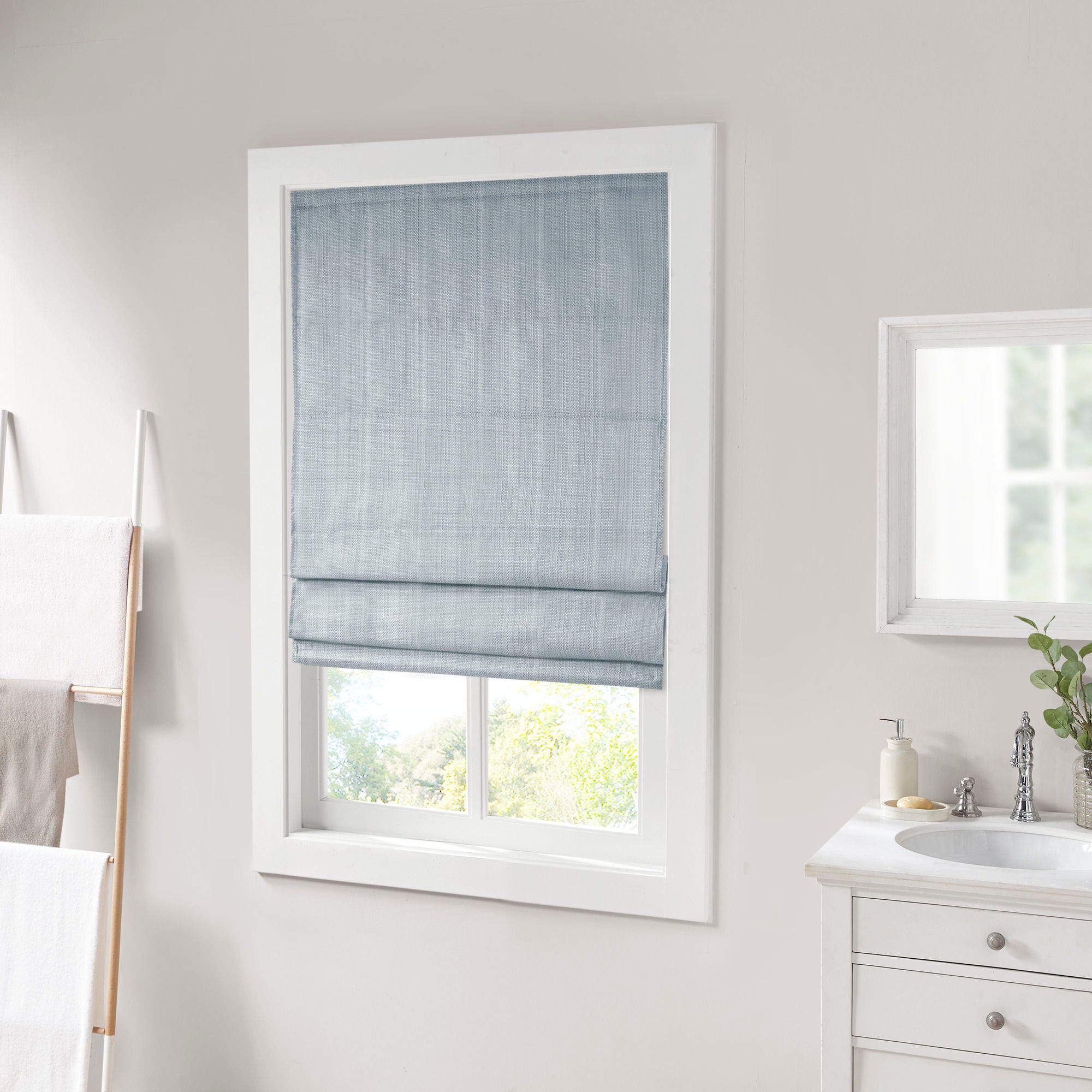 Galen - 39" Basketweave Room Darkening Cordless Roman Shade - Blue