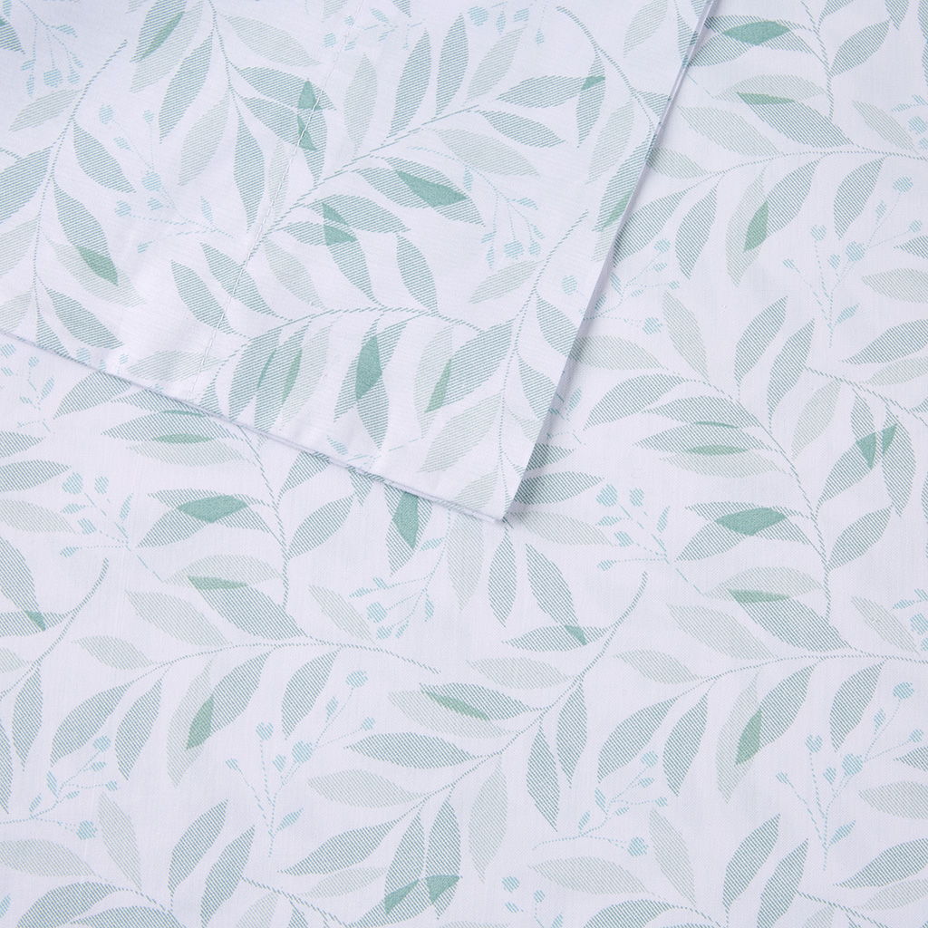 200 Thread Count Printed Cotton - Full Sheet Set - Green Leaves