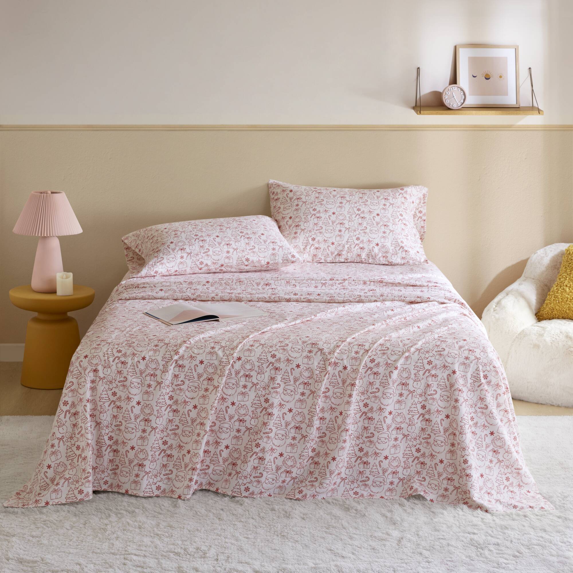 Cozy Soft - Full 100% Flannel Pigment Printed Sheet Set - Holiday Doodles