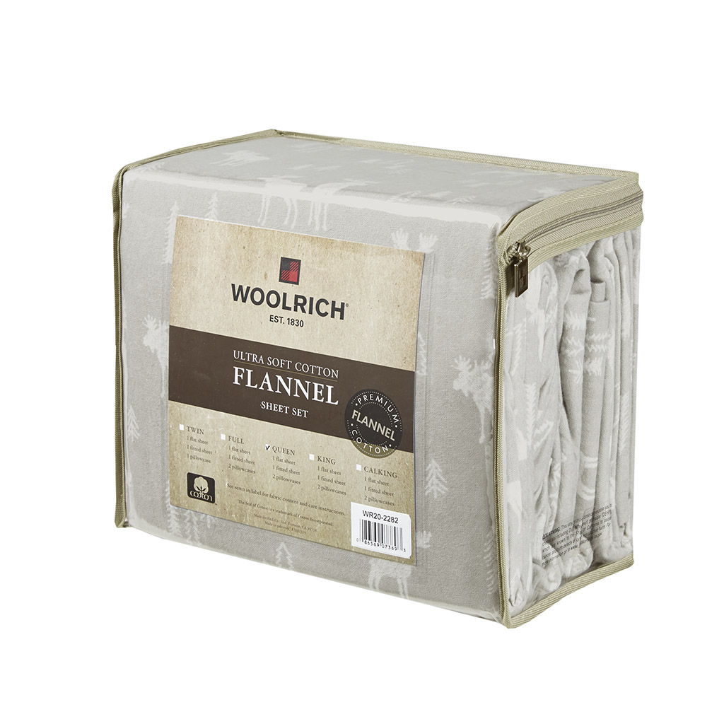 Flannel - Queen Sheet Set - Gray Moose