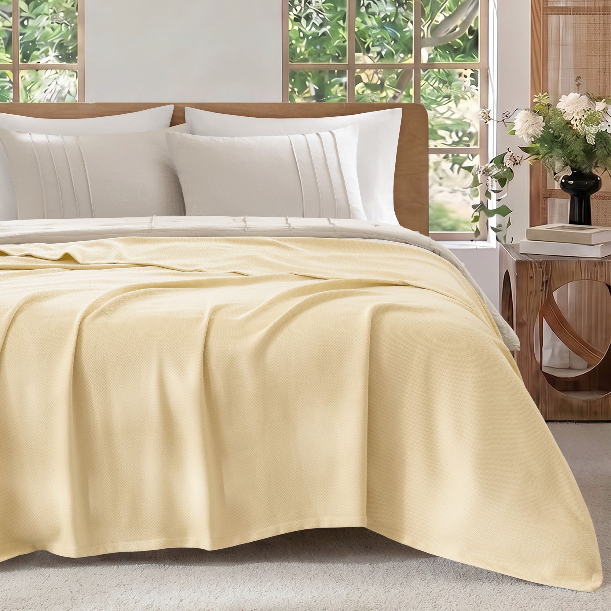 Egyptian Cotton - King 100% Certified Egyptian Cotton Blanket - Micro-Herringbone Yellow