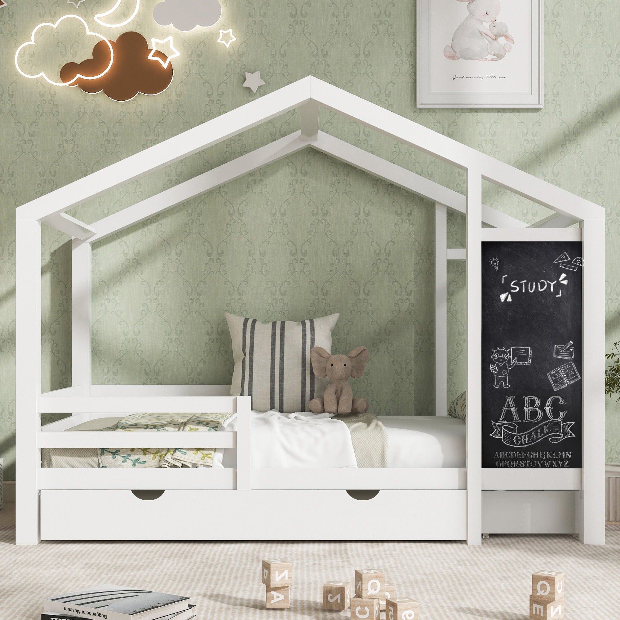 House Bed With board And Drawers