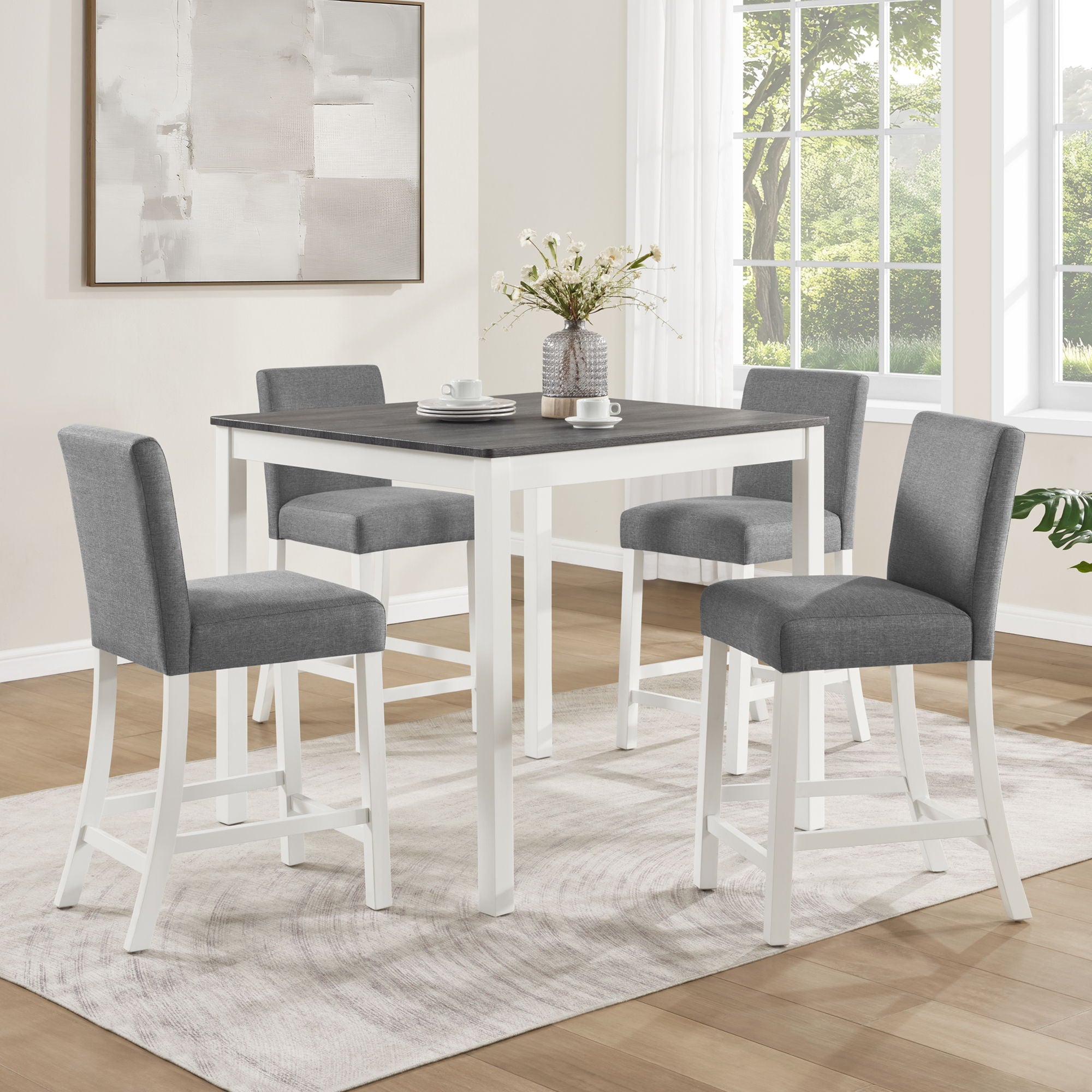 5 Piece Counter Height Table Set With 4 Chairs