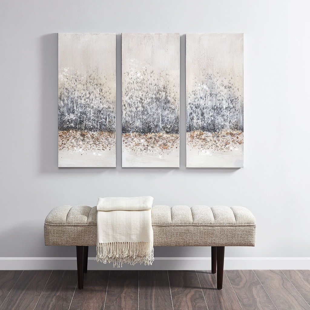 Twilight Mystere - 100% Hand Brush Embellished Canvas (Set of 3) - Blush / Gray