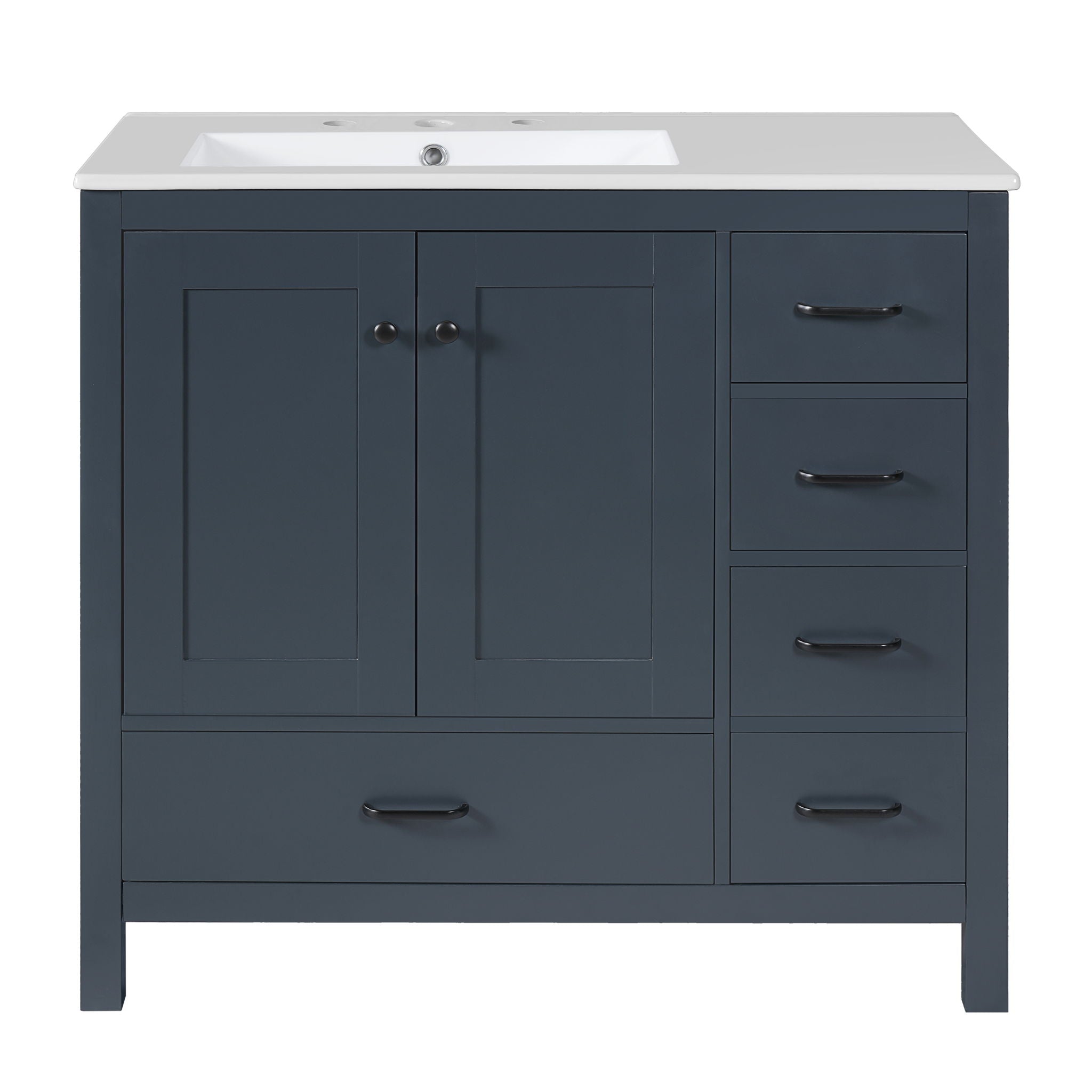Bathroom Vanity With Ceramic Sink Combo, Abundant Storage Cabinet 2 Soft Close Doors And 5 Drawers