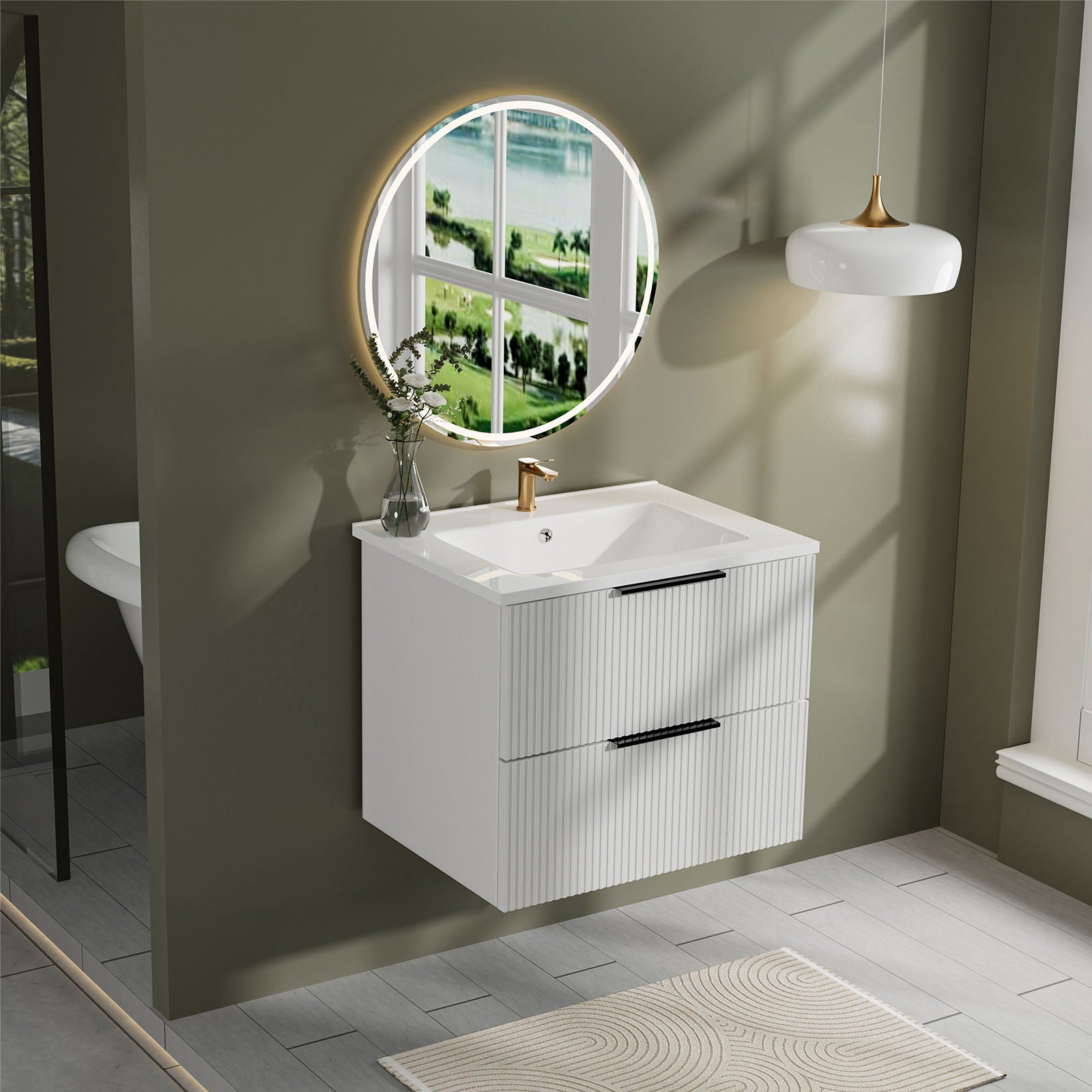 Modern Wall Mounted Floating Bathroom Vanity With Sink And Drawers