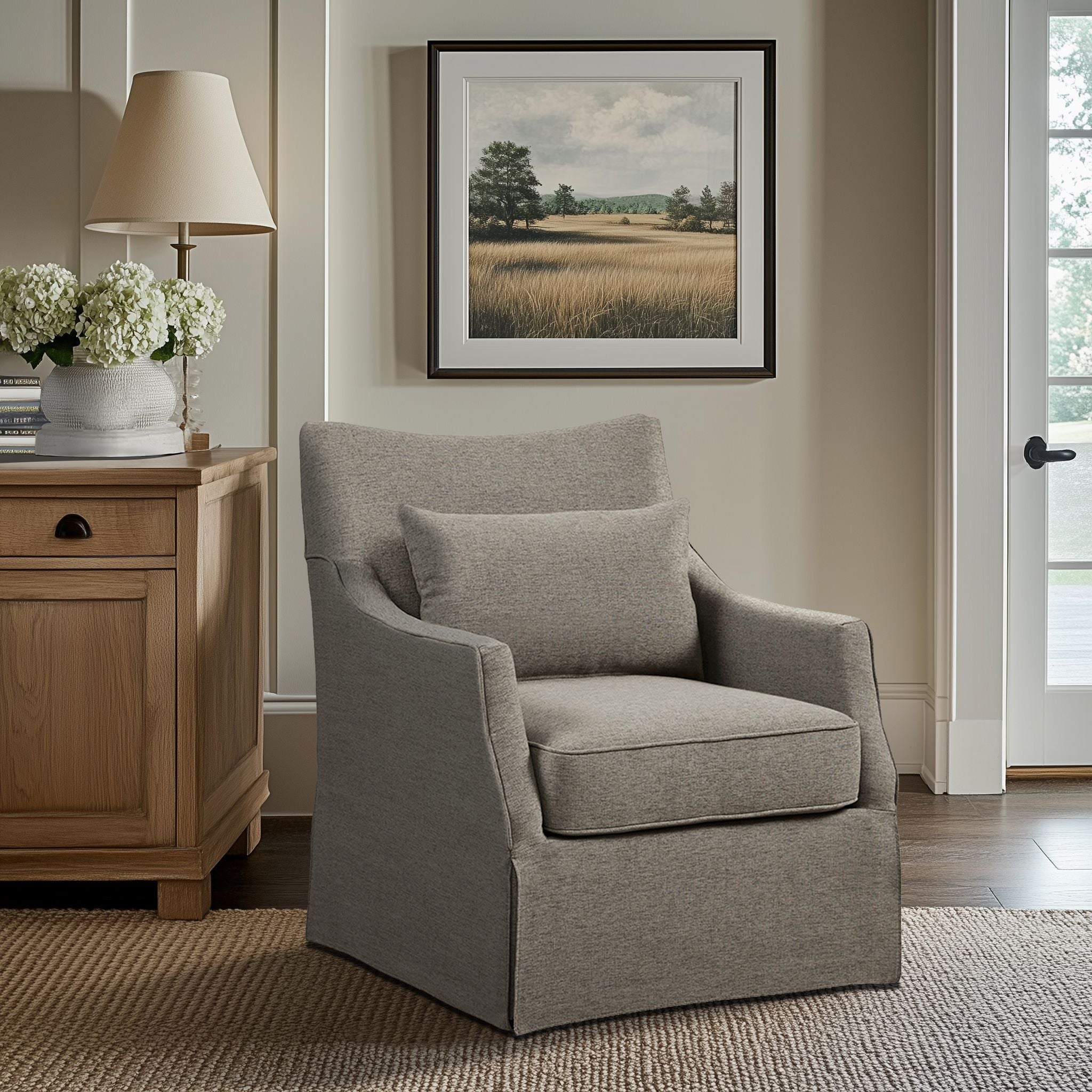 London - Skirted Swivel Chair - Tan Multi