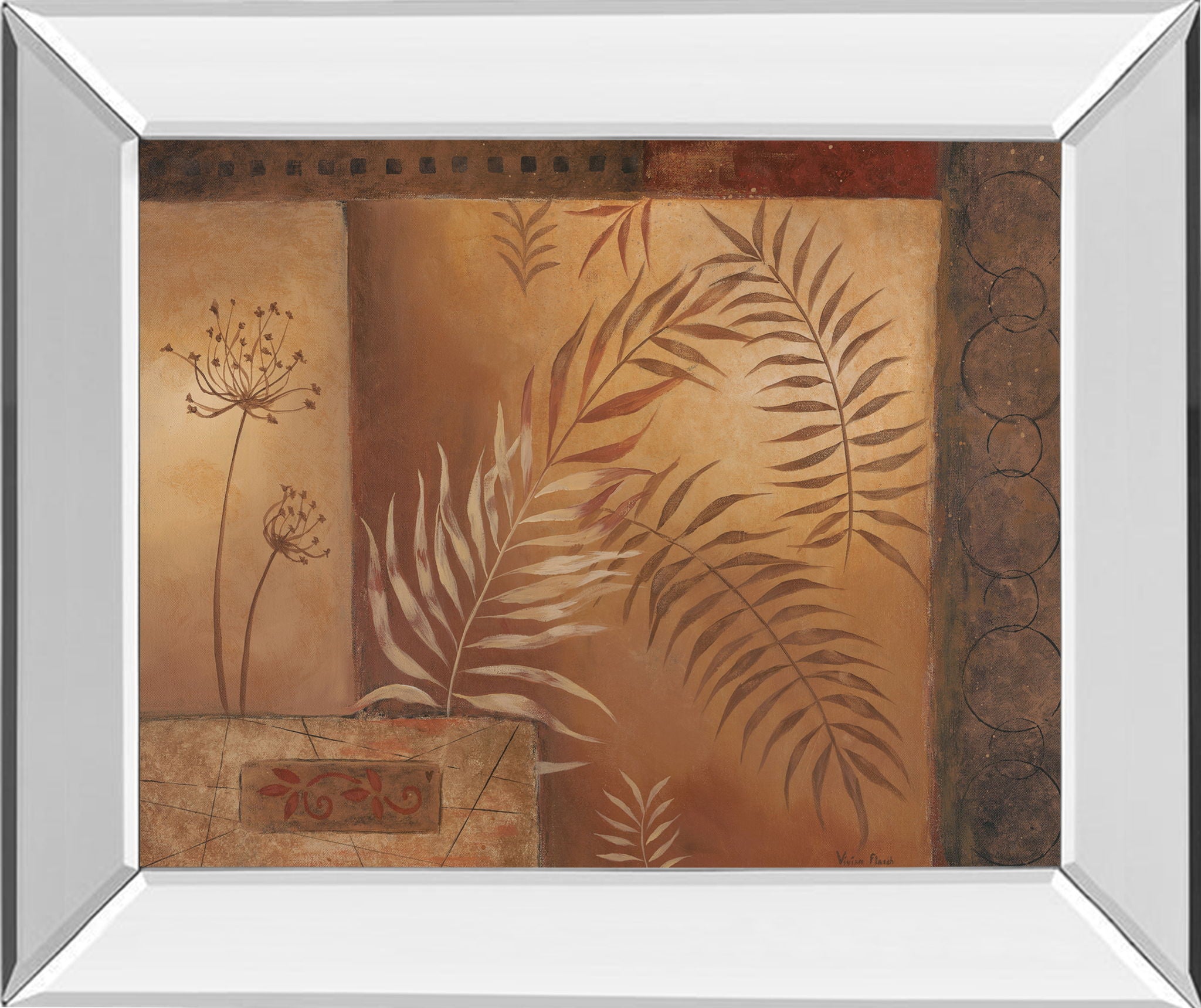 Modern Fern I By Vivian Flasch - Mirror Framed Print Wall Art - Light Brown
