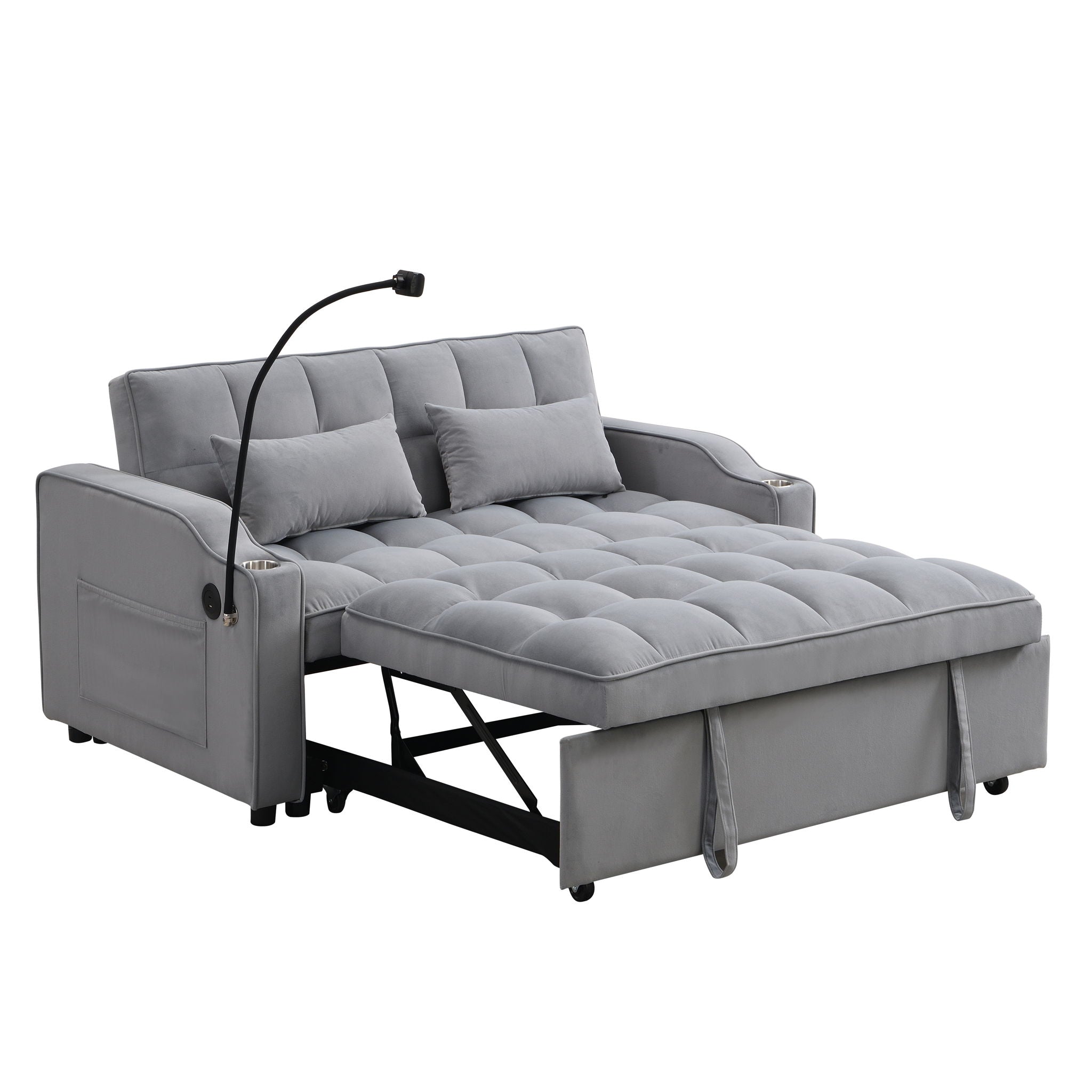 Modern Loveseat With Pullout Bed, Adjustable Reclining Backrest