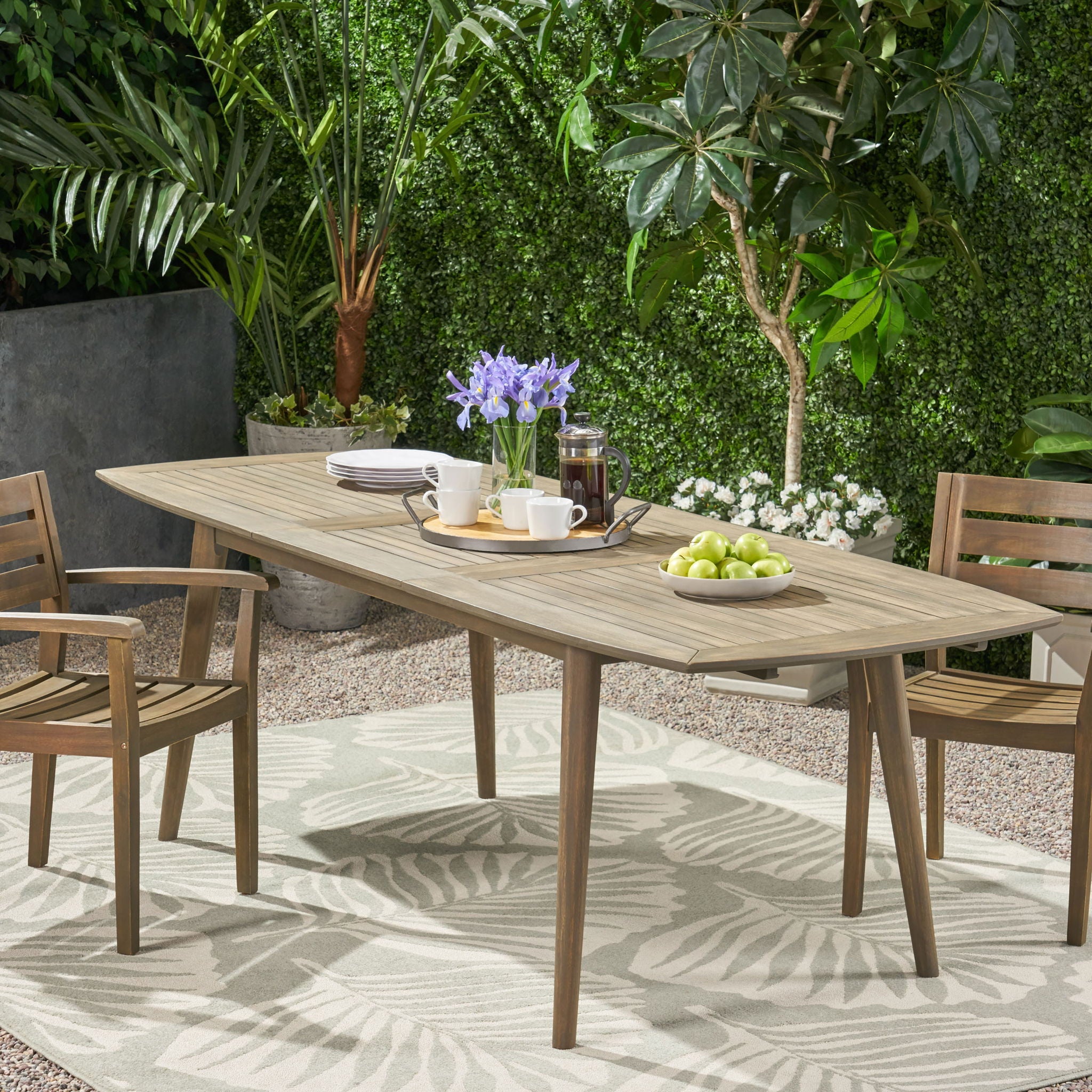 Placidity - Outdoor Expandable Dining Table With Slatted Tabletop And Tapered Legs