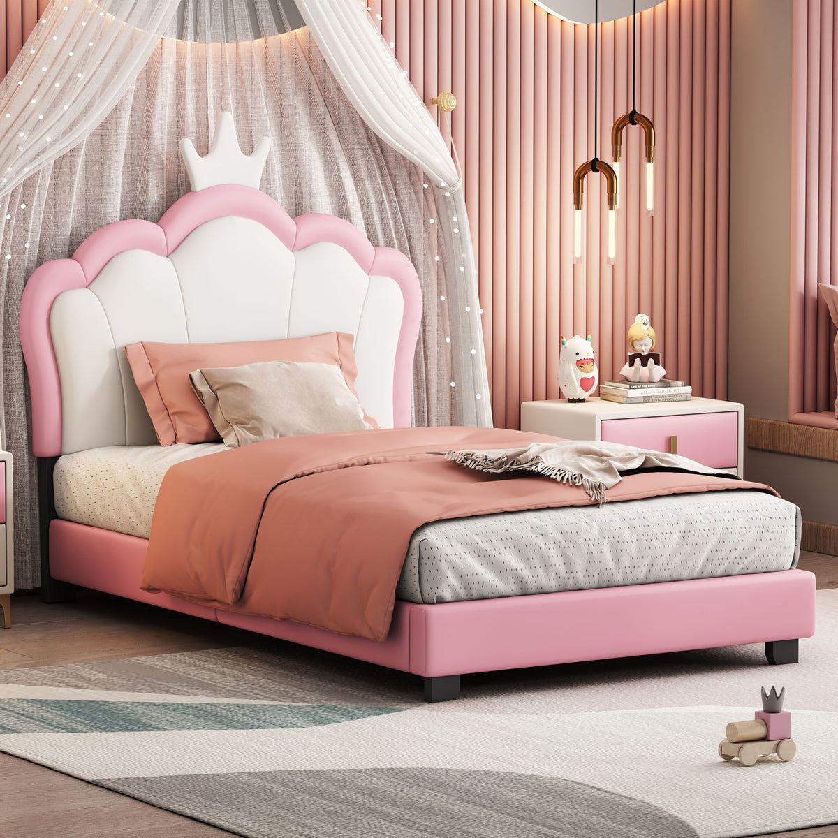 Upholstered Princess Platform Bed With Crown Headboard